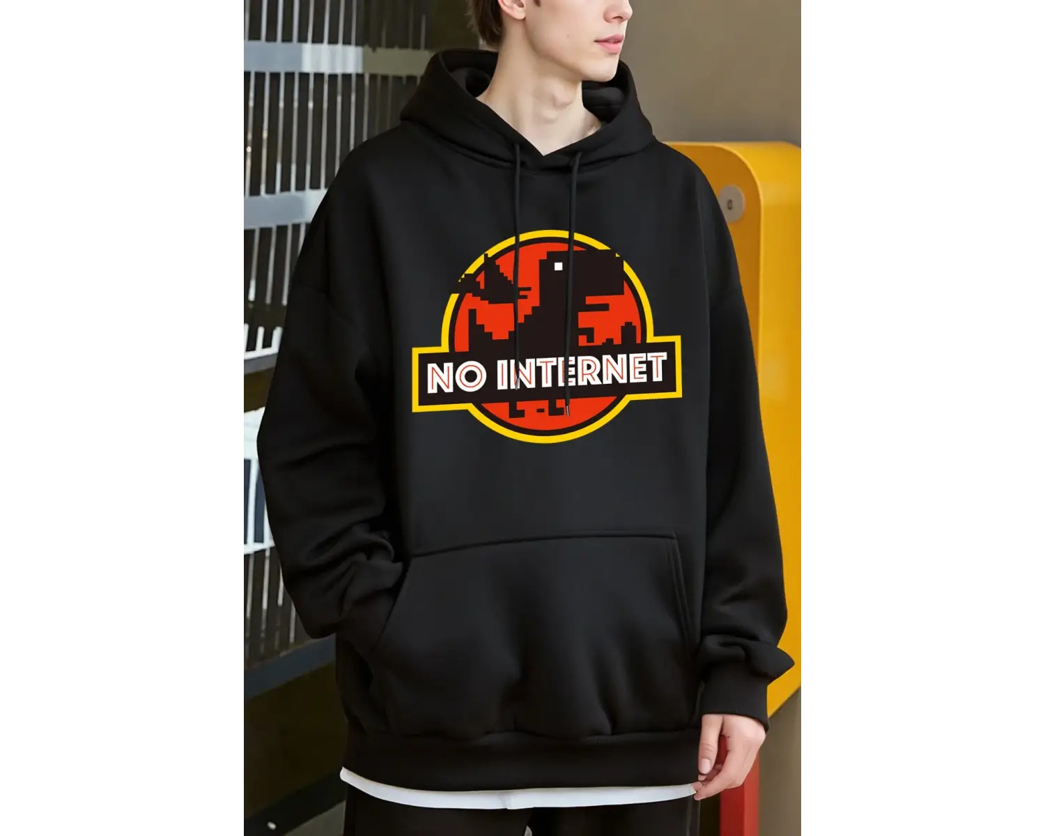 İnternet yok Dinozor Baskılar Kapüşonlular Erkekler Günlük Giyim Moda Y2K Hoody Sonbahar Pola