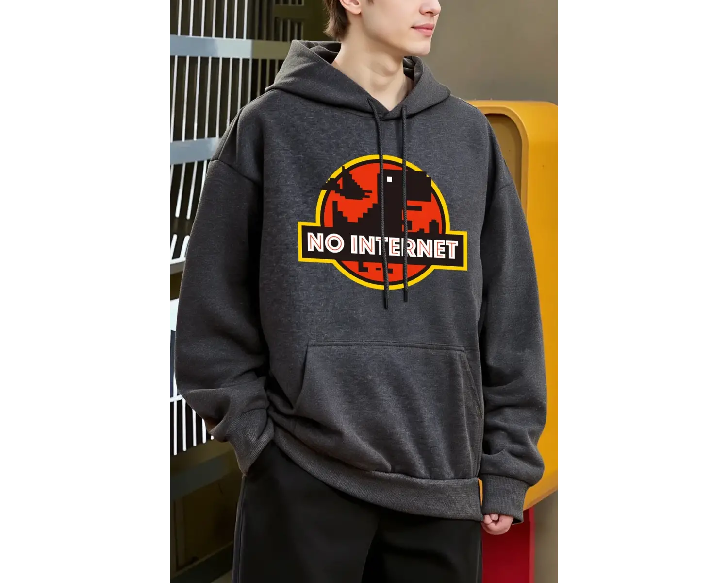 İnternet yok Dinozor Baskılar Kapüşonlular Erkekler Günlük Giyim Moda Y2K Hoody Sonbahar Pola