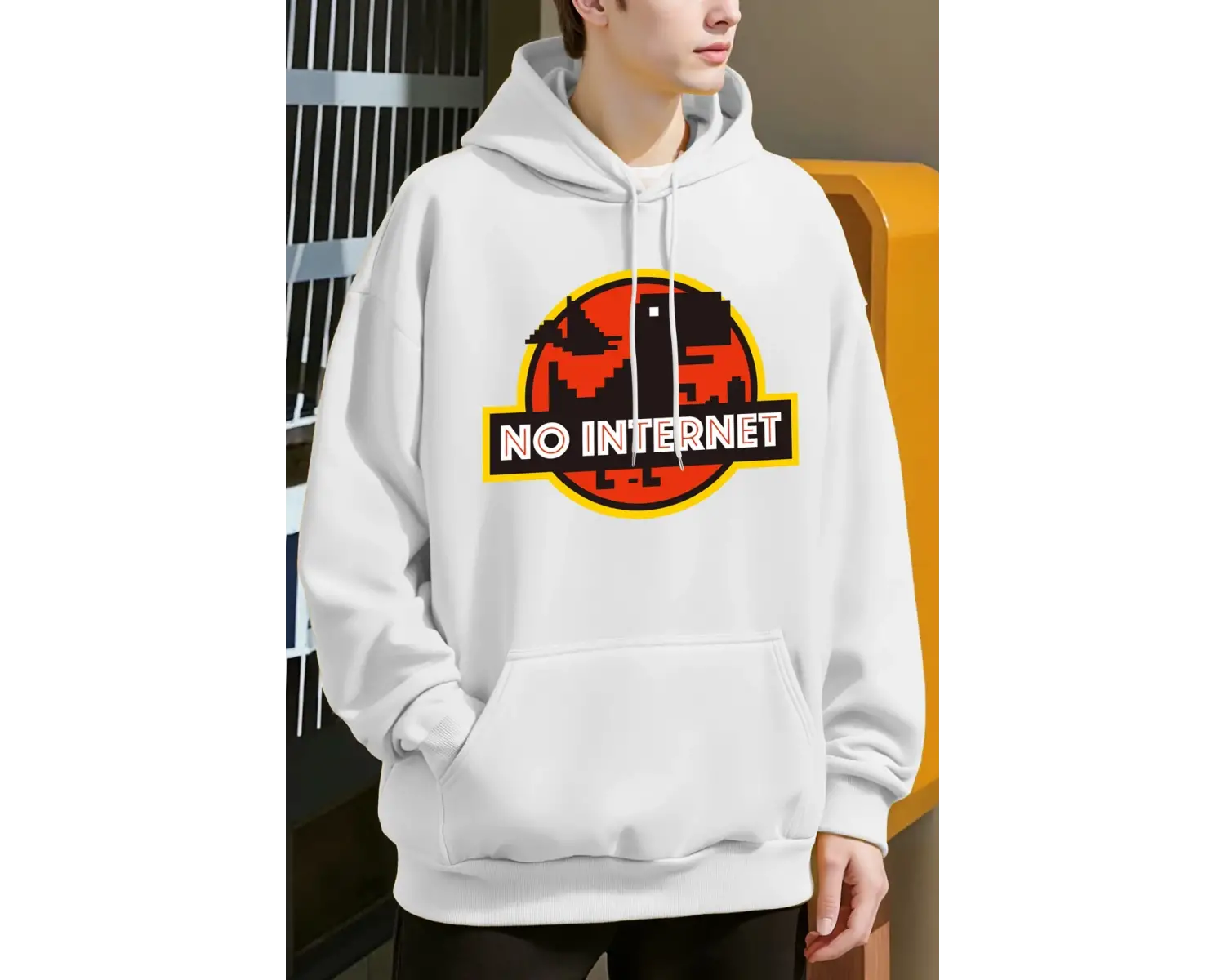 İnternet yok Dinozor Baskılar Kapüşonlular Erkekler Günlük Giyim Moda Y2K Hoody Sonbahar Pola