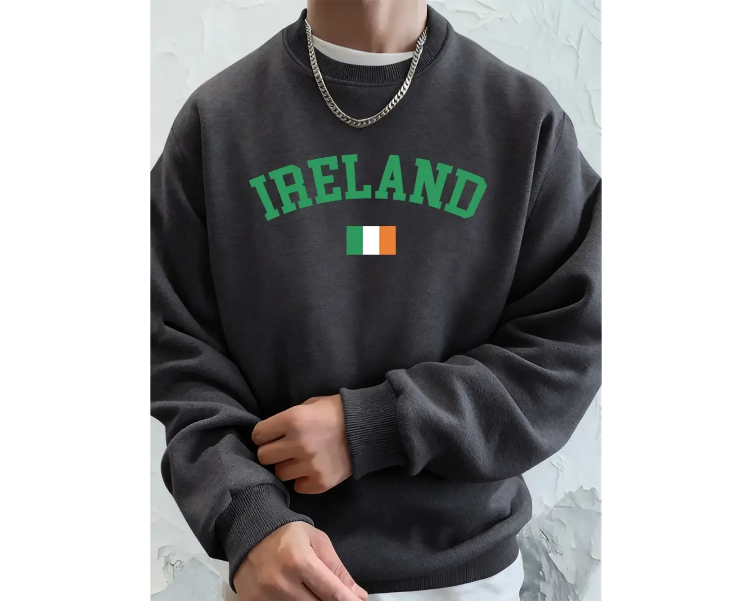 İrlanda Bayrağı Baskılı Erkek Sweatshirtleri Kışlık Bisiklet Yaka Kapüşonlu Sokak Stili Polar