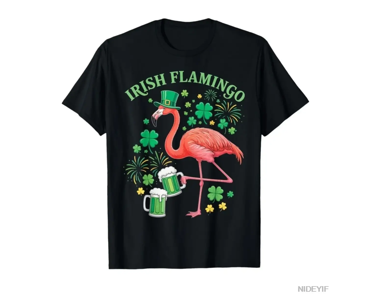 İrlanda Flamingo Shenanigan Kadrosu Aziz Patrick Günü Kuş Hayvan Tişörtü Erkekler Kadınlar İç