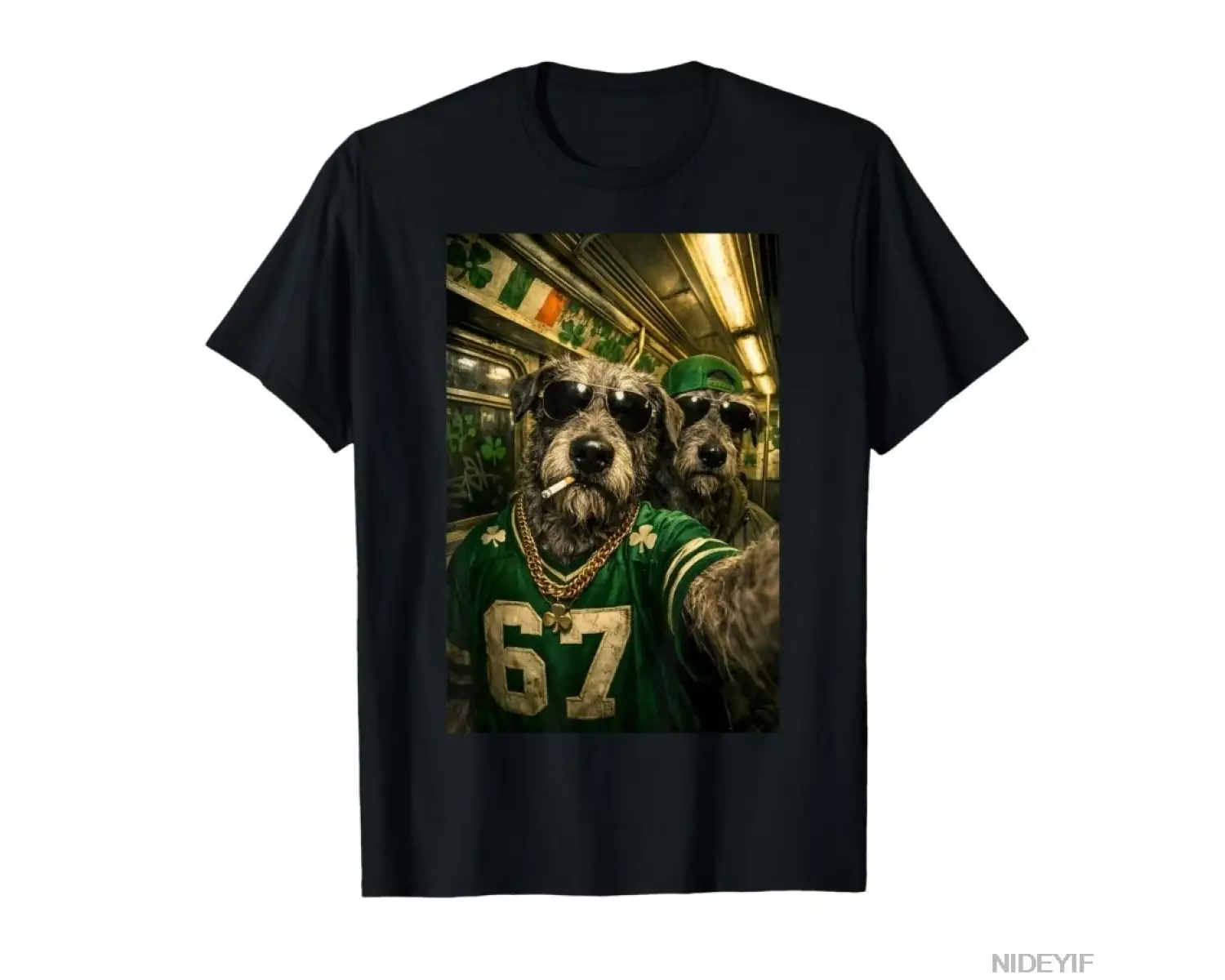 İrlanda Wolfhound Selfie Aziz Patrick Günü Komik Hip Hop 67 Erkekler Kadınlar Için T-shirt %