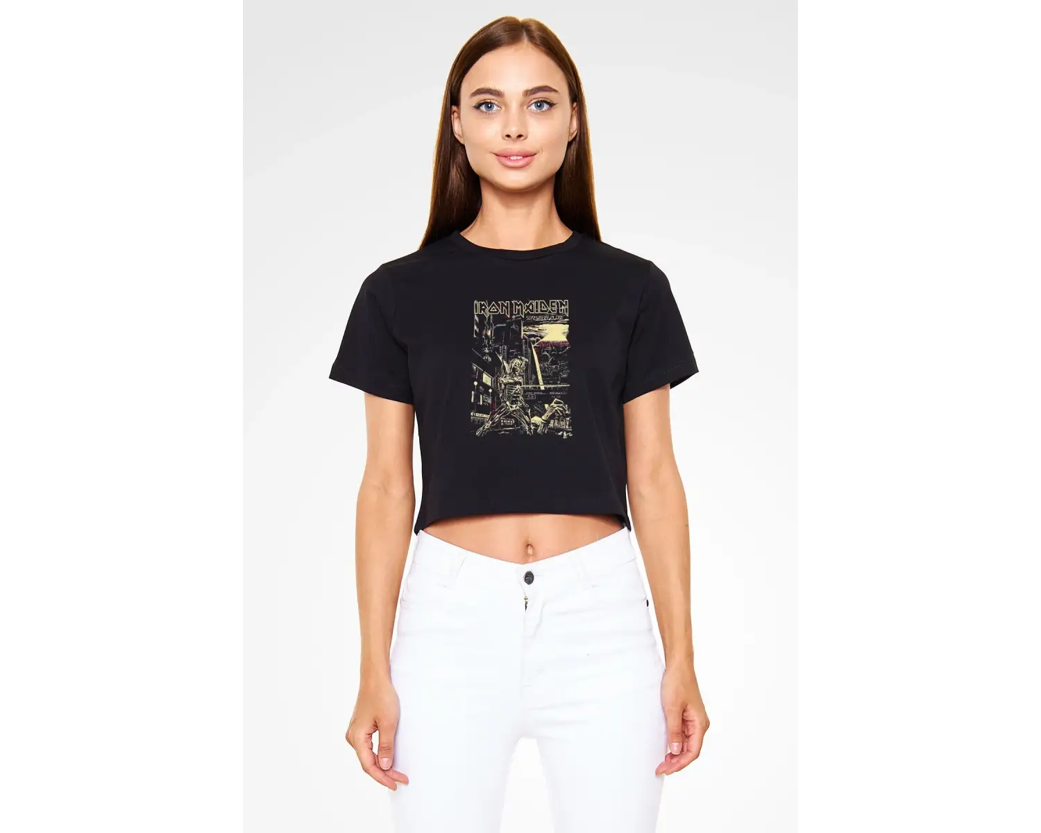 Iron Maiden Siyah Crop Top Tişört