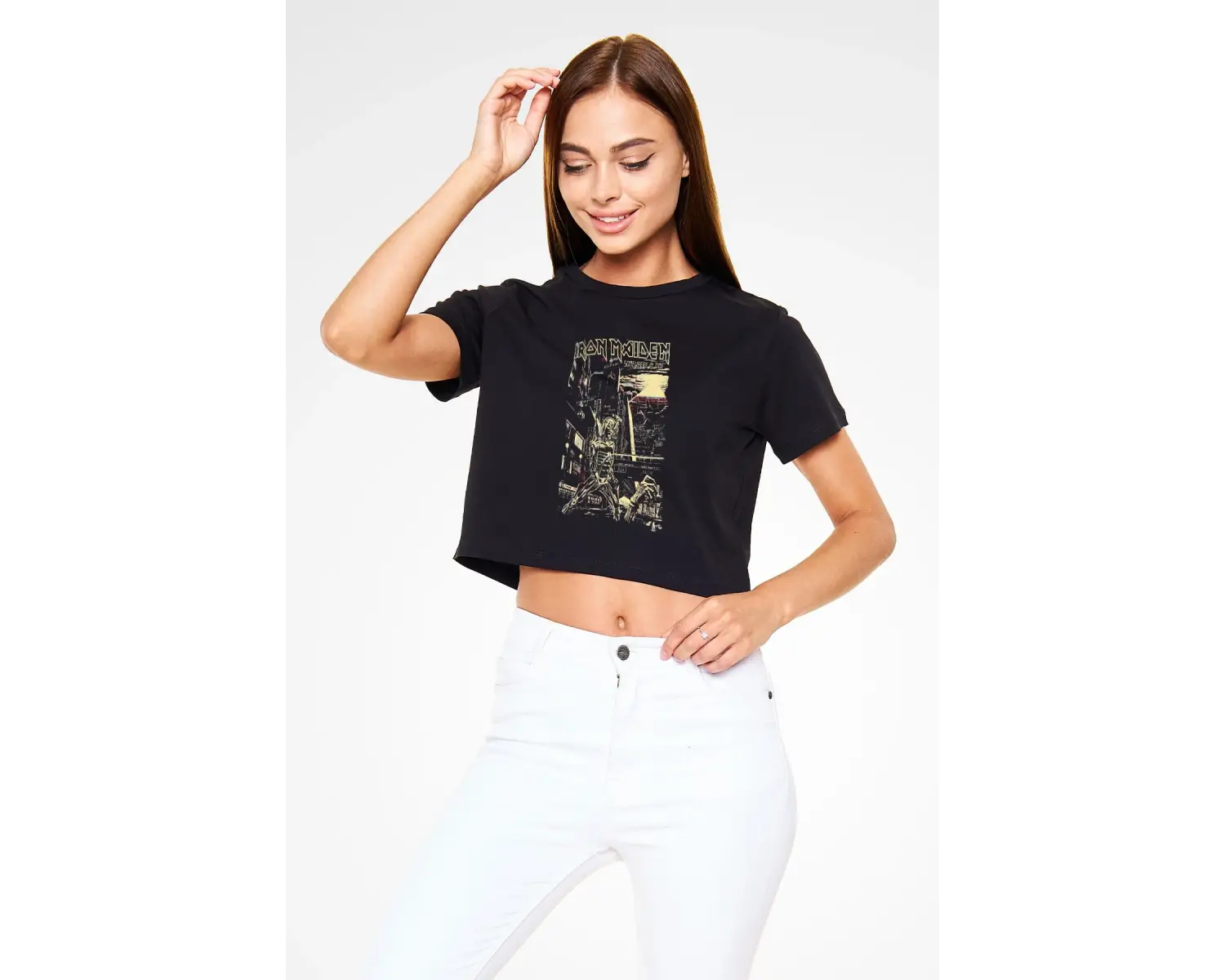 Iron Maiden Siyah Crop Top Tişört