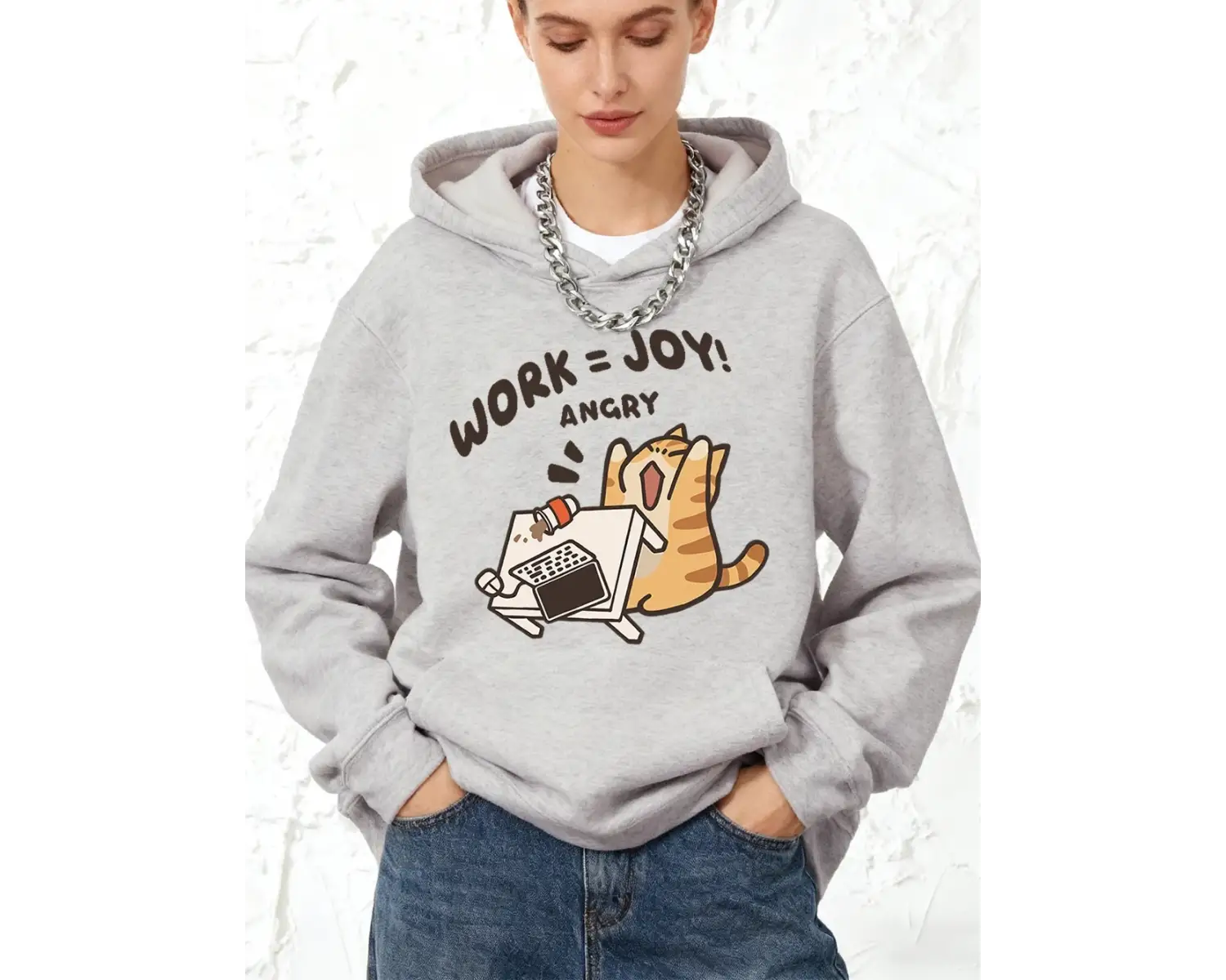 İş=Sevinç Kızgın Kedi Baskılı Kapüşonlu Üstler Pamuklu Kadın Kışlık Polar Sıcak Kazak Cepli J
