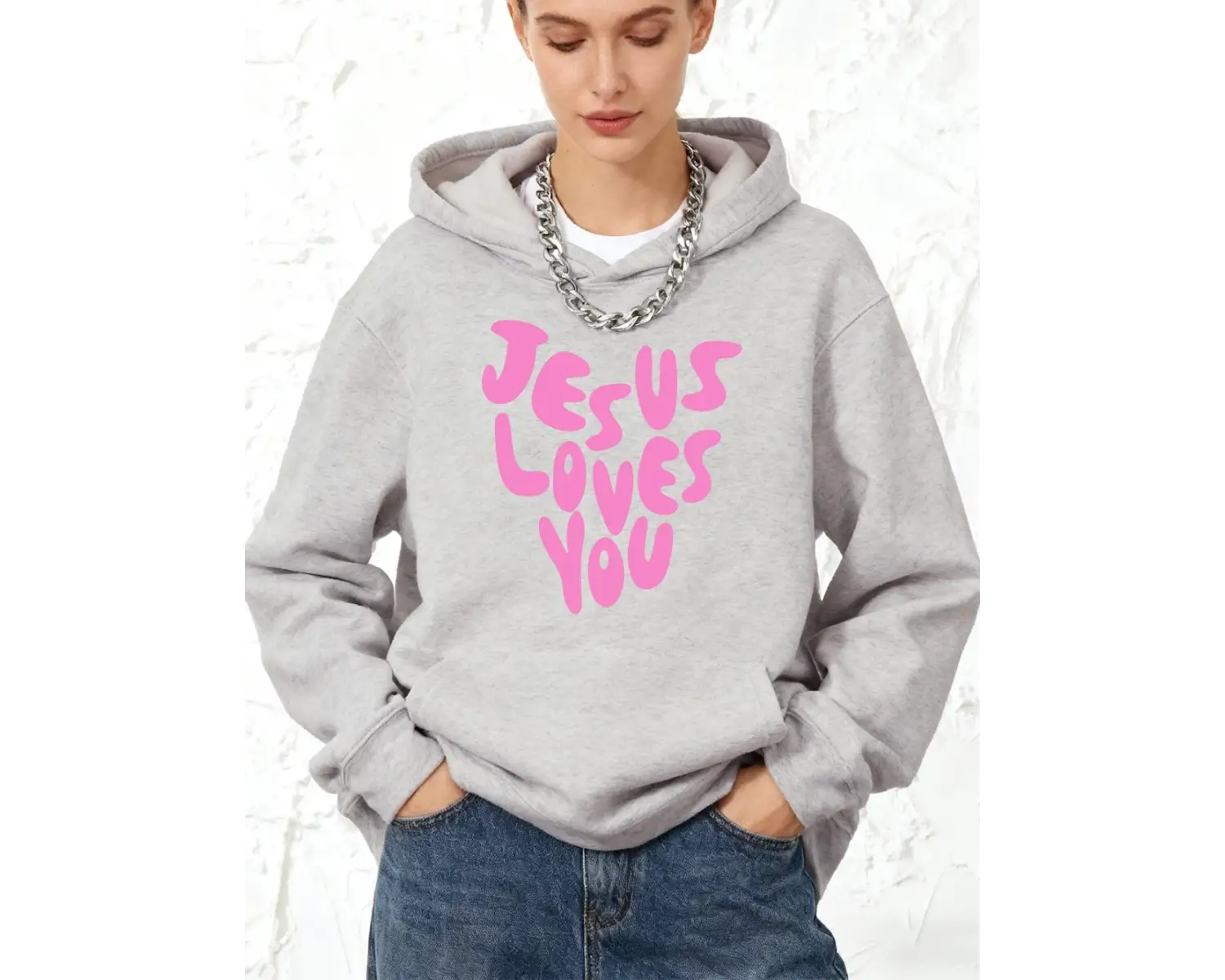 İsa beni seviyor mektubu baskı pamuklu kapüşonlu üstler kadın sportif gevşek tişörtü kış pola
