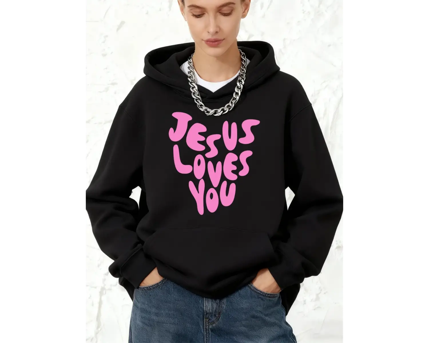 İsa beni seviyor mektubu baskı pamuklu kapüşonlu üstler kadın sportif gevşek tişörtü kış pola