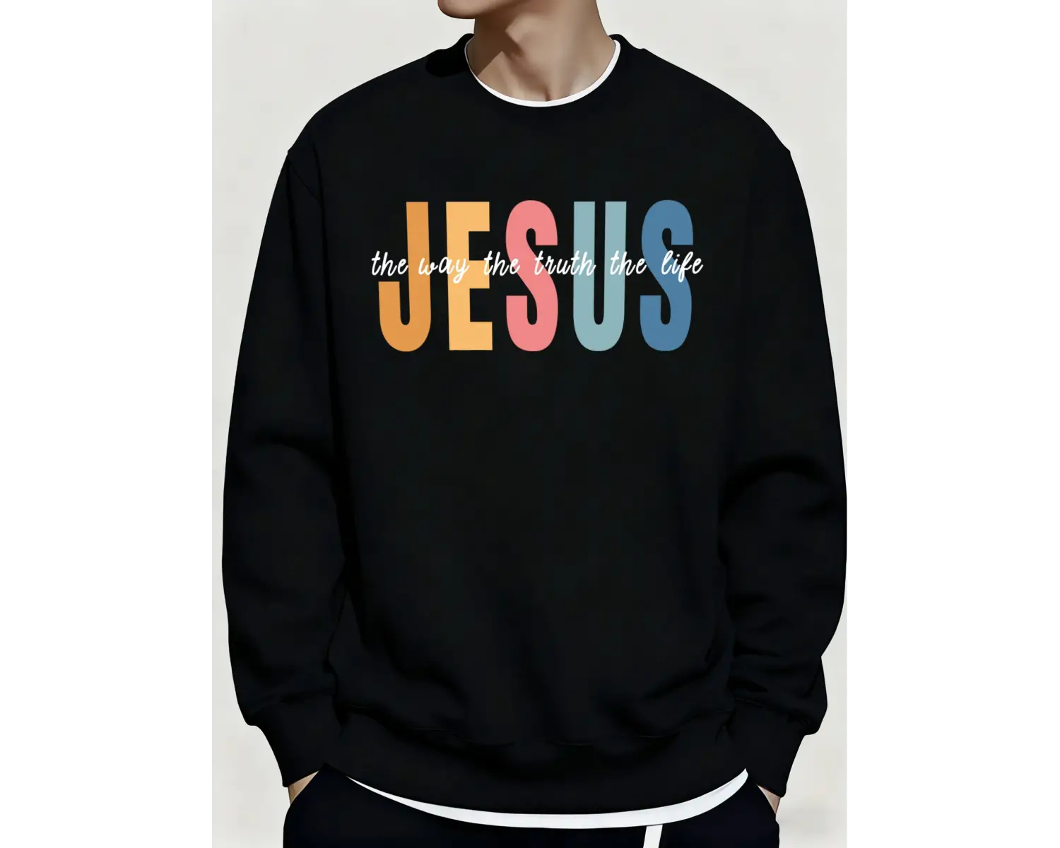 İsa Renkli Harfli Yaratıcı Baskılı Rahat Sokak Erkek Tişörtü Temel Spor Kazaklar Kışlık Her Ş