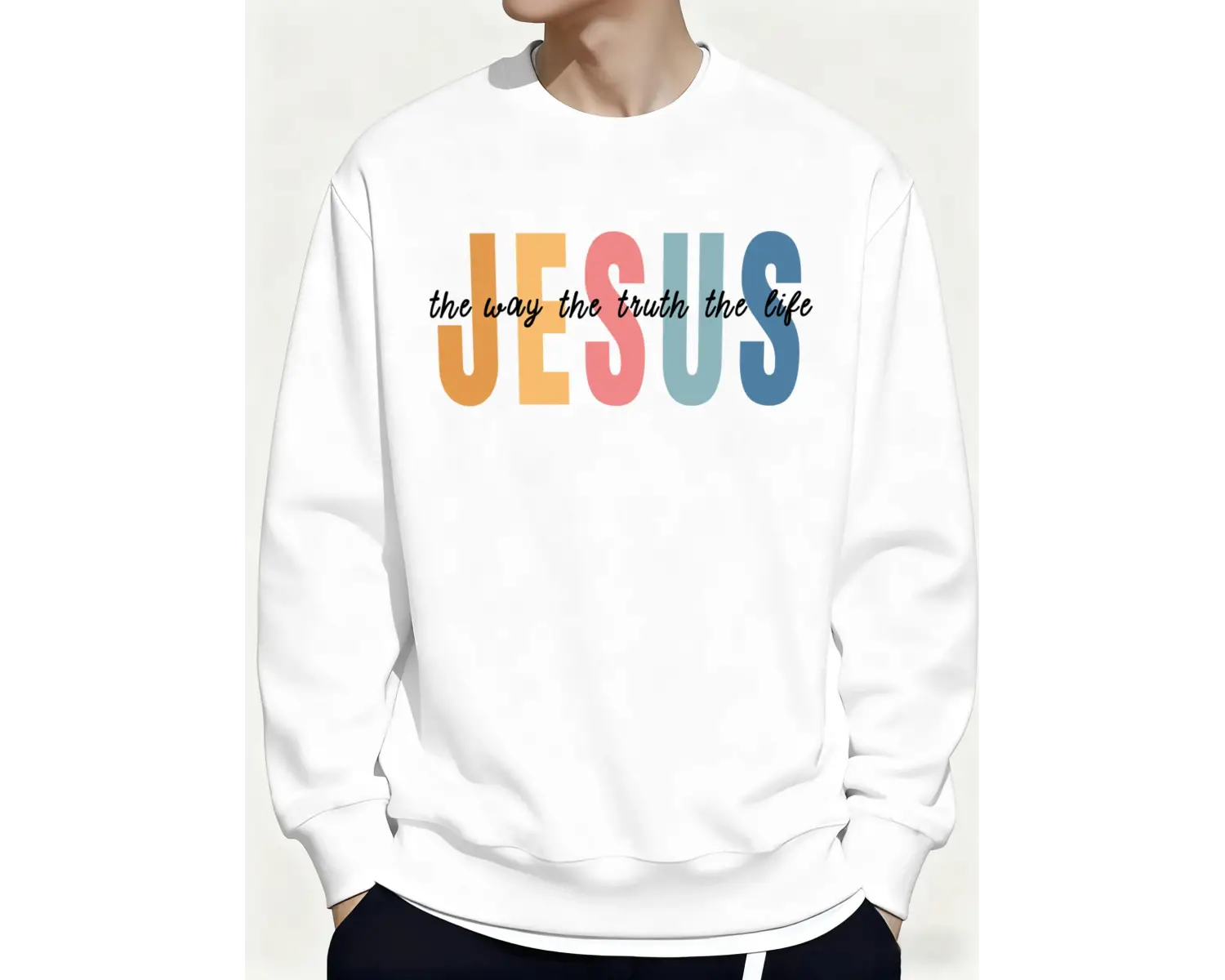 İsa Renkli Harfli Yaratıcı Baskılı Rahat Sokak Erkek Tişörtü Temel Spor Kazaklar Kışlık Her Ş