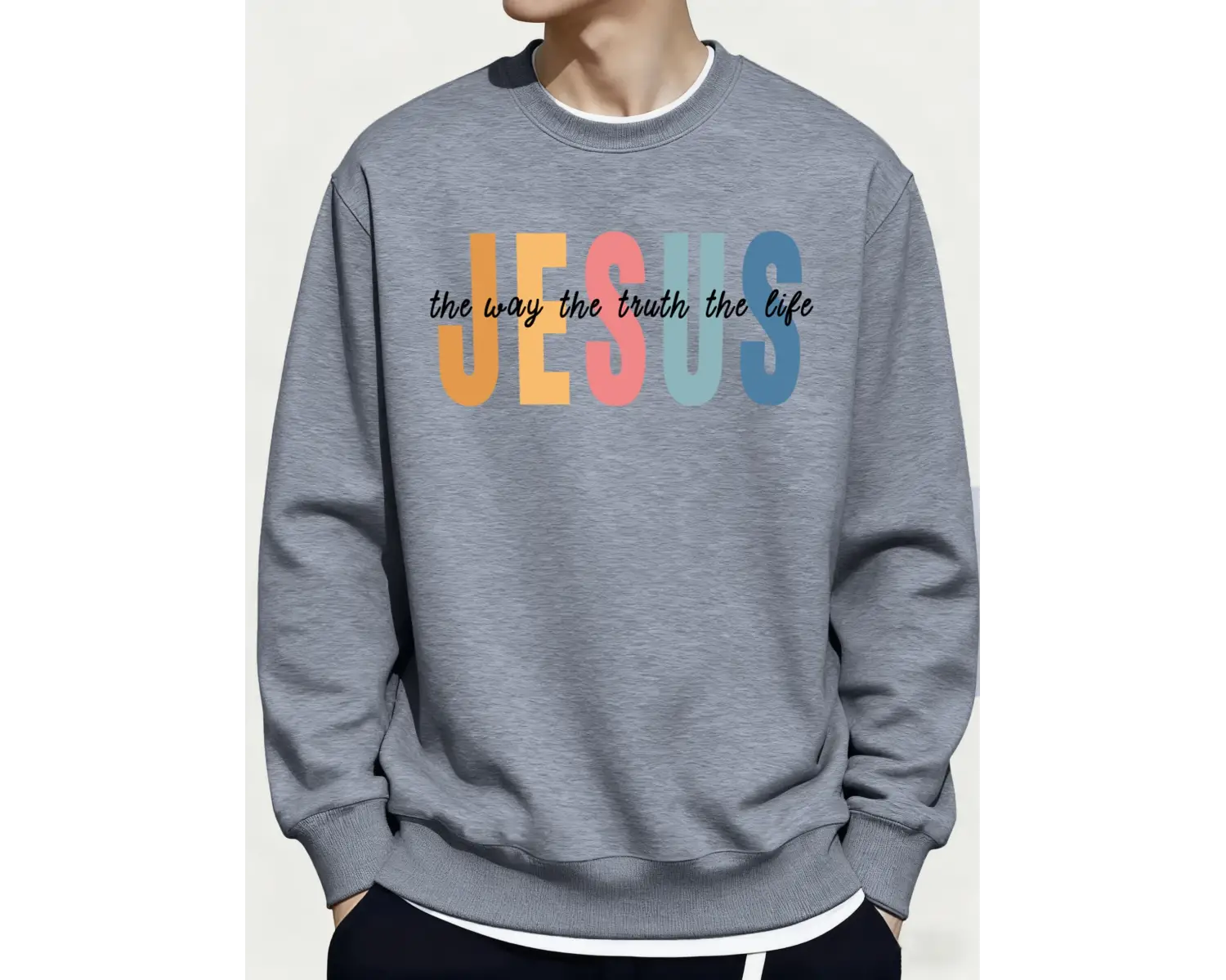 İsa Renkli Harfli Yaratıcı Baskılı Rahat Sokak Erkek Tişörtü Temel Spor Kazaklar Kışlık Her Ş