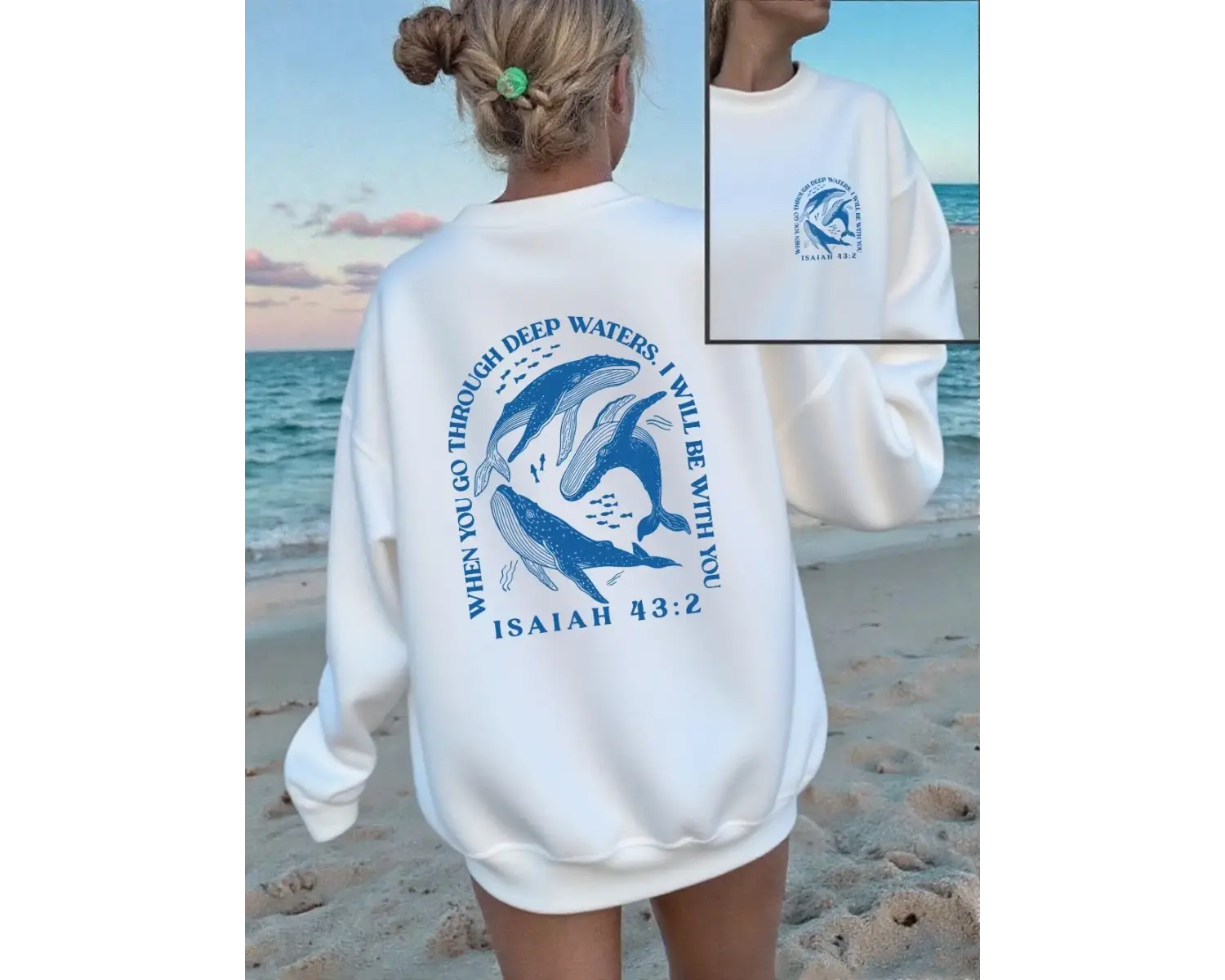 Isaiah 43 2 Balina Baskılı Sweatshirt Kadınlar İçin Bisiklet Yaka Basic Kapüşonlu Sweatshirtl