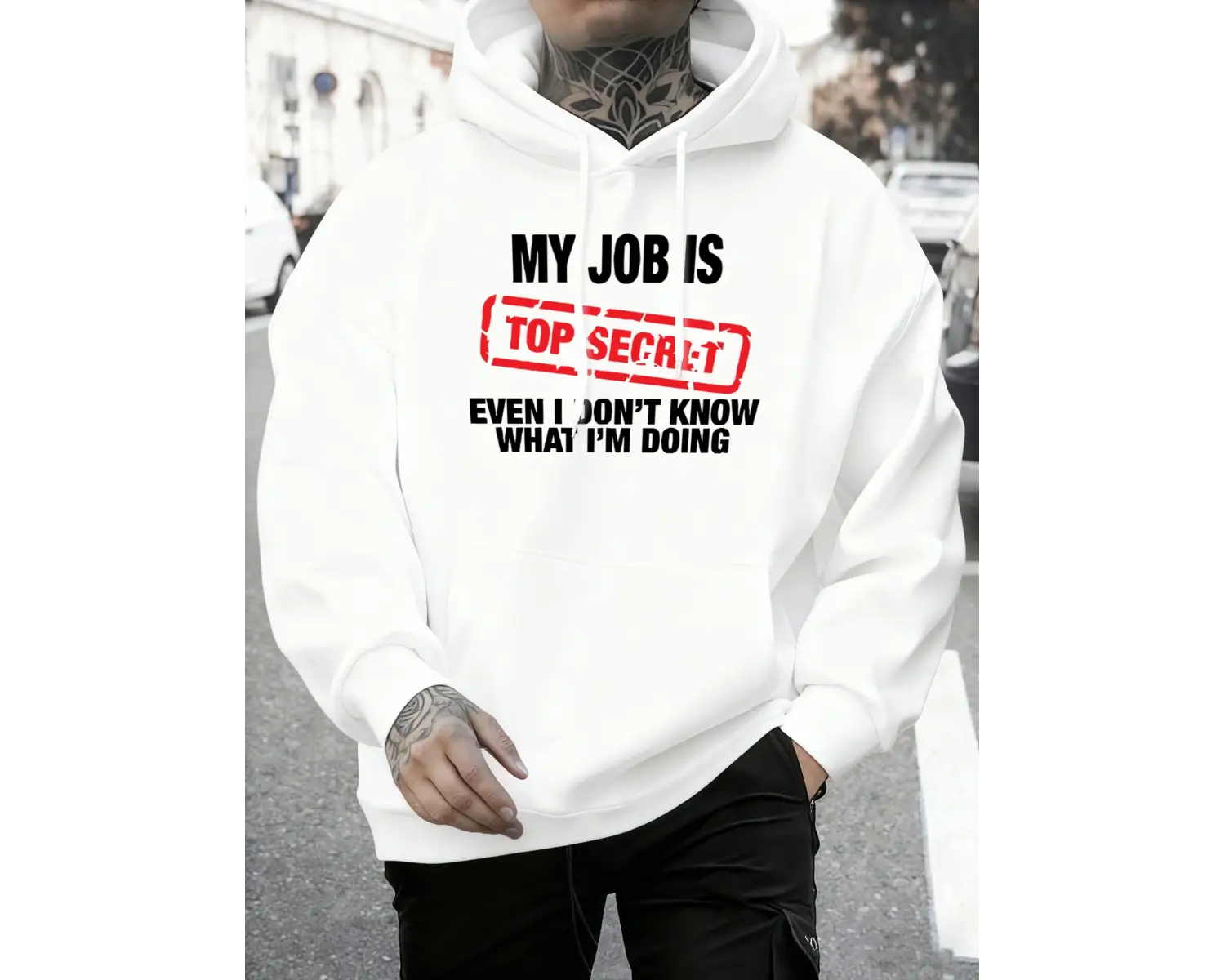 İşim Çok Gizli Baskılı Erkek Sonbahar Polar Tişörtü Yumuşak Koşu Kapüşonlu Üstü Sokak Rahat K