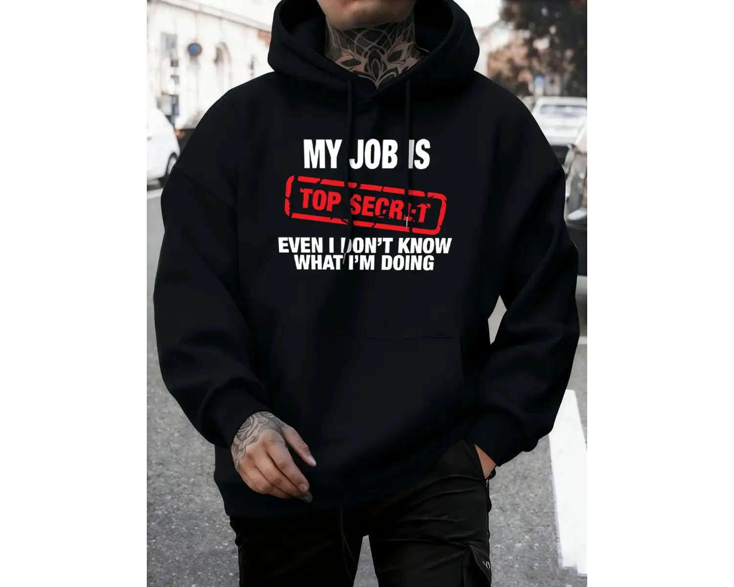 İşim Çok Gizli Baskılı Erkek Sonbahar Polar Tişörtü Yumuşak Koşu Kapüşonlu Üstü Sokak Rahat K