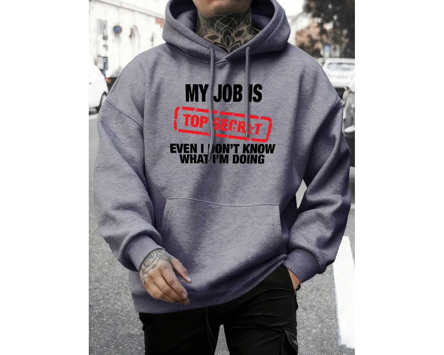 İşim Çok Gizli Baskılı Erkek Sonbahar Polar Tişörtü Yumuşak Koşu Kapüşonlu Üstü Sokak Rahat K