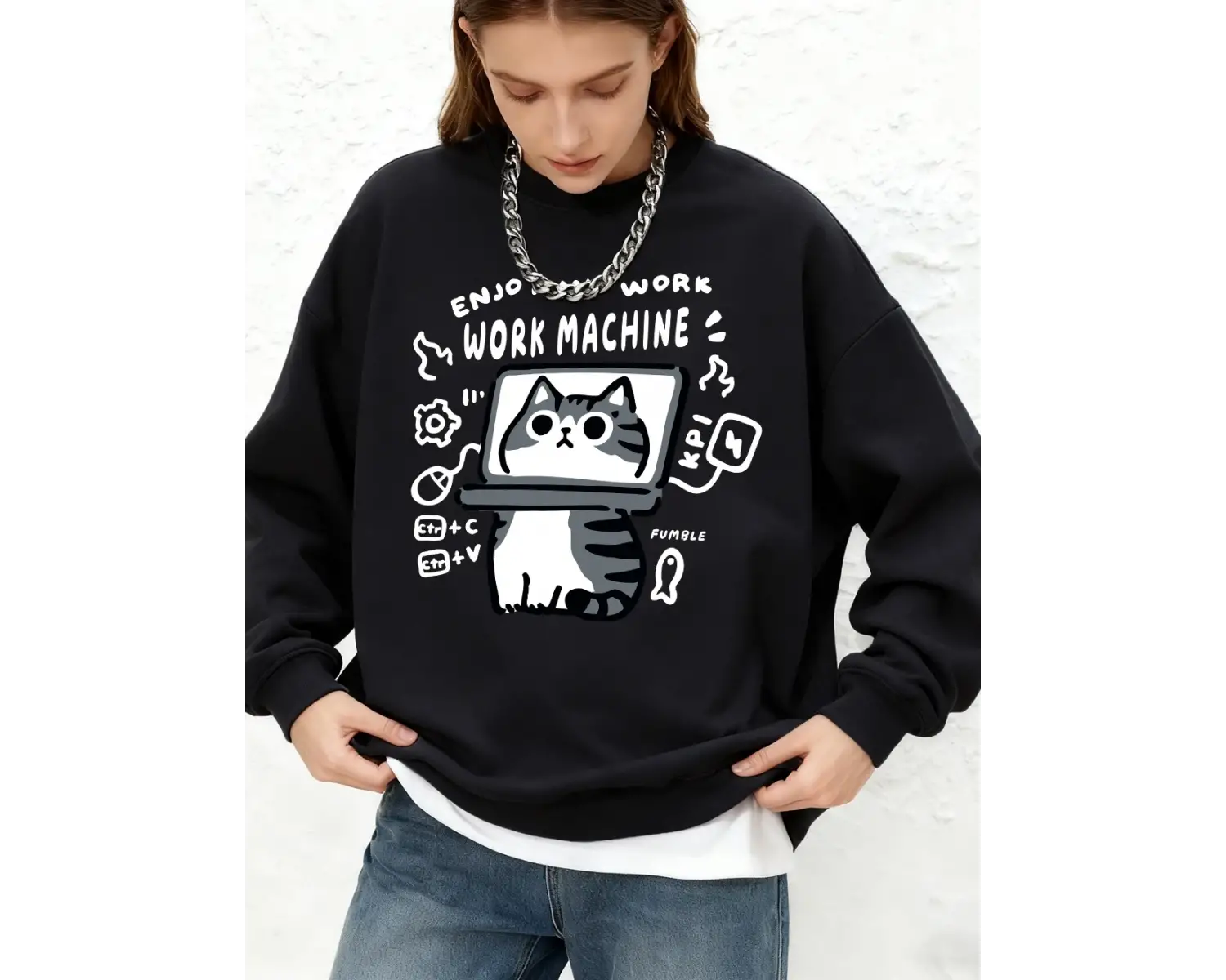 İşimden Keyfin Çıkarın Kedi Baskılı Kapüşonlu Üstler Kadınlar İçin Kışlık Jogger Sıcak Sweats