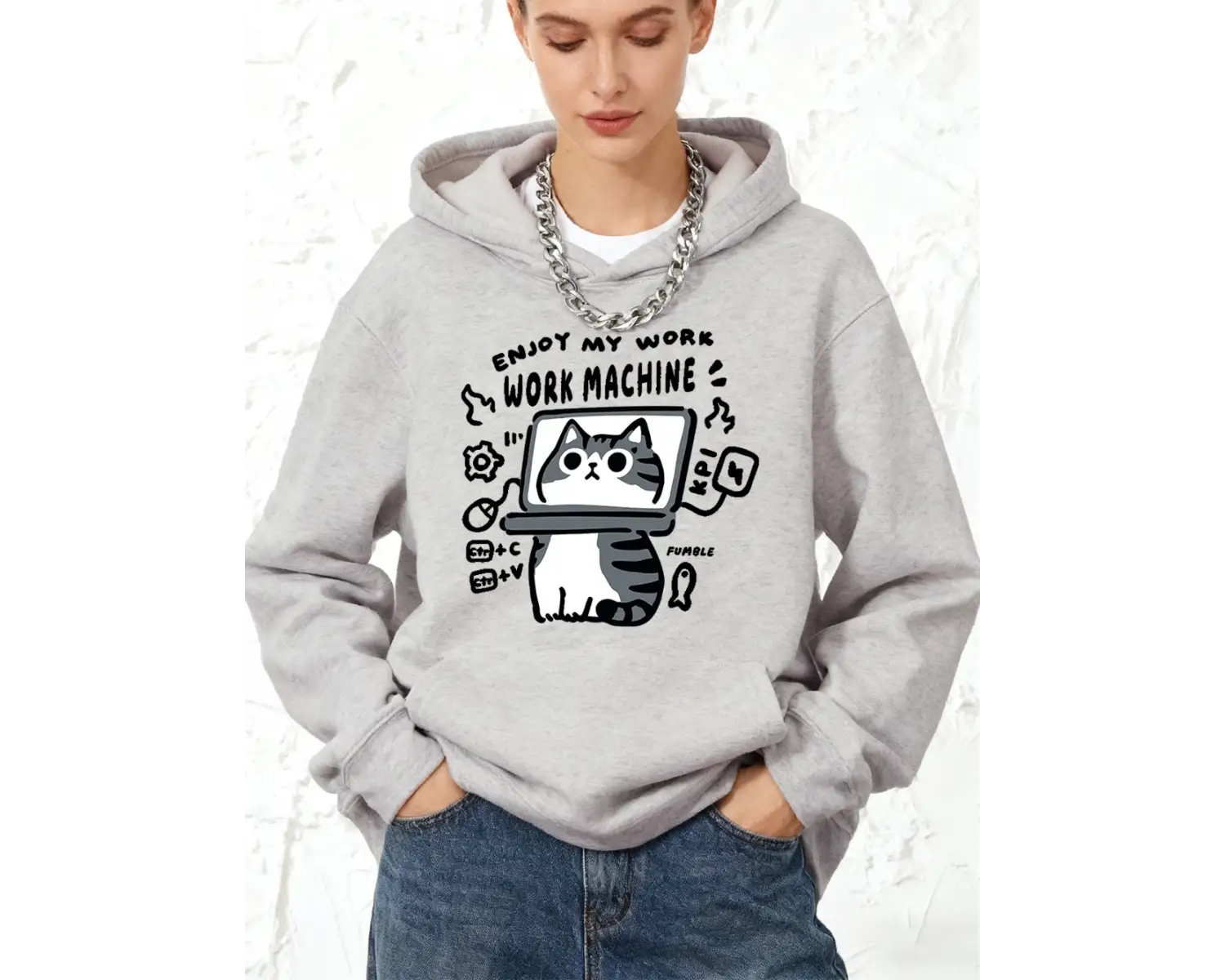 İşimden Keyif Çıkarın Kedi Baskılı Pamuklu Kapüşonlu Üstler Kadınlar İçin Kışlık Polar Sıcak