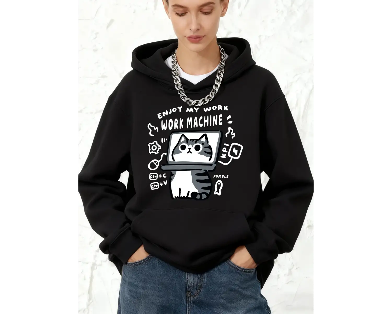 İşimden Keyif Çıkarın Kedi Baskılı Pamuklu Kapüşonlu Üstler Kadınlar İçin Kışlık Polar Sıcak
