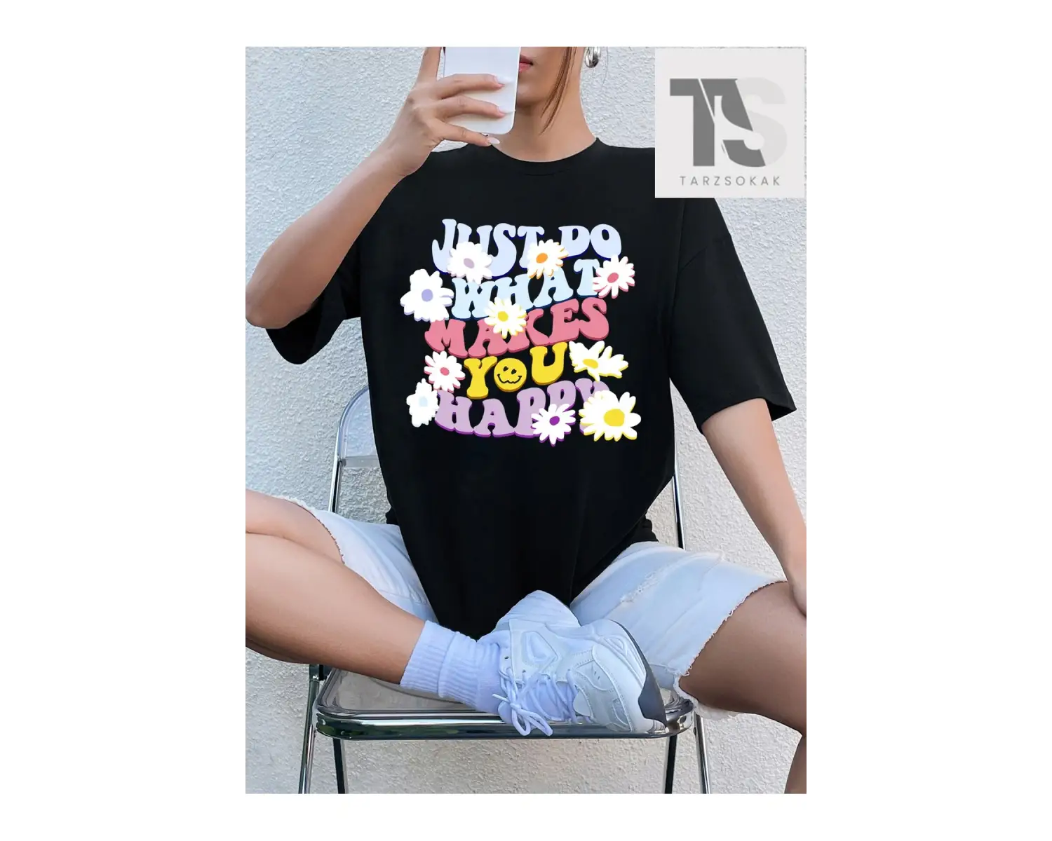 İskelet Desenli Düşük Omuzlu Tişört