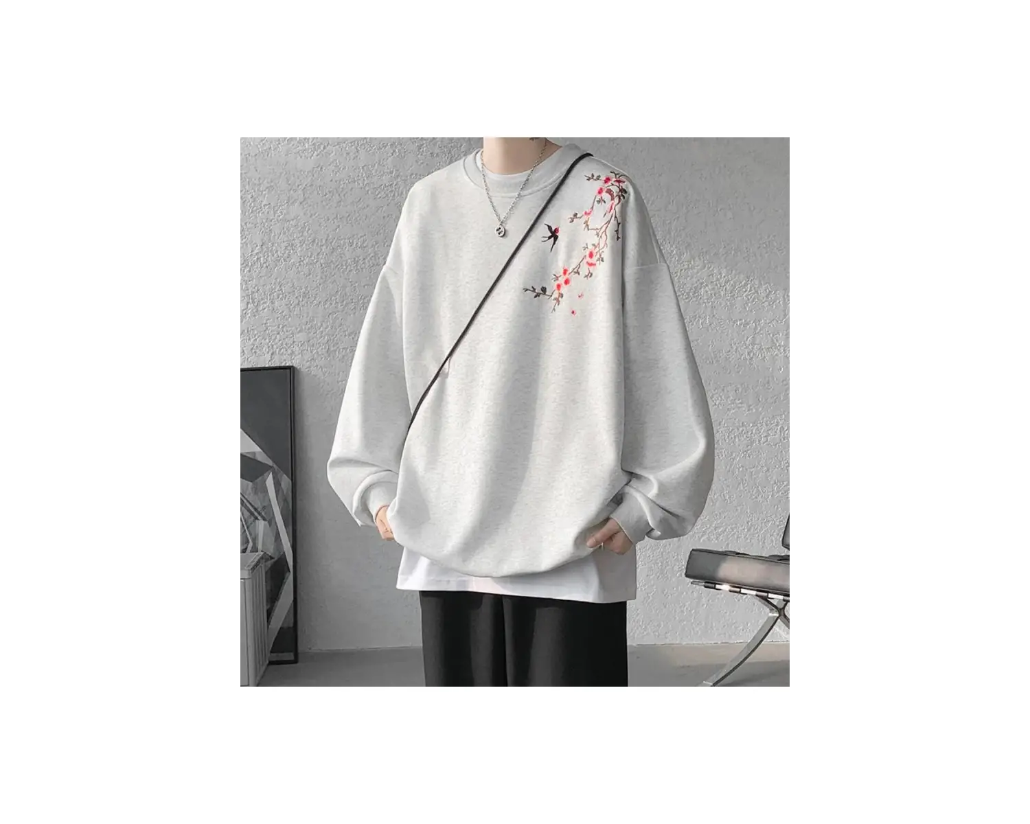 Işlemeli Sweatshirt adam kazaklar yeni tişörtü Harajuku uzun kollu kore giyim yorumları birço Siyah