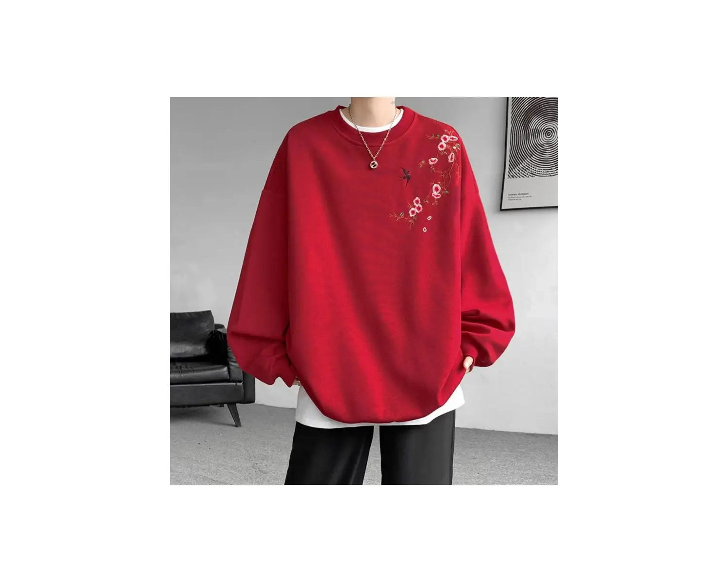 Işlemeli Sweatshirt adam kazaklar yeni tişörtü Harajuku uzun kollu kore giyim yorumları birço Siyah