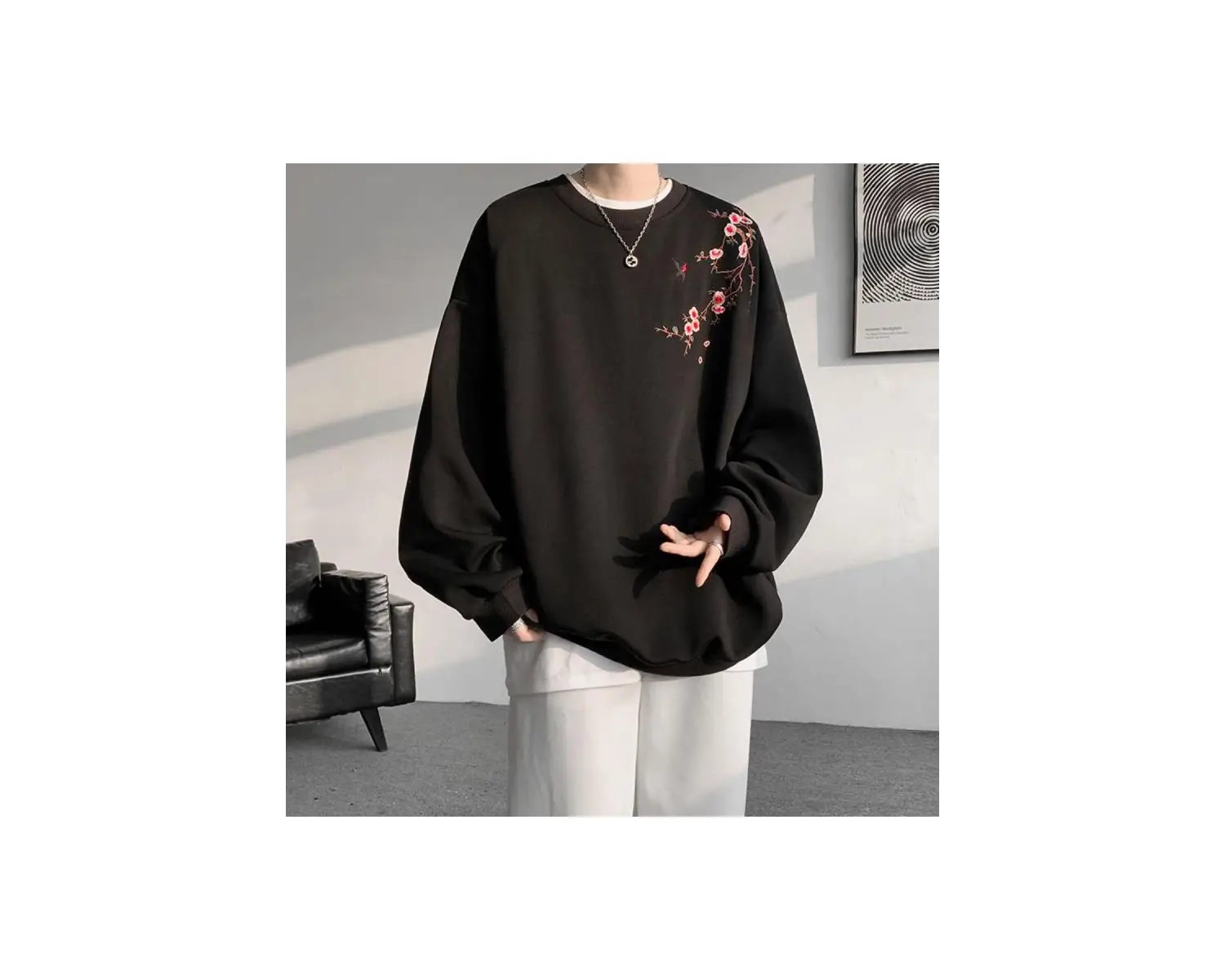 Işlemeli Sweatshirt adam kazaklar yeni tişörtü Harajuku uzun kollu kore giyim yorumları birço Siyah