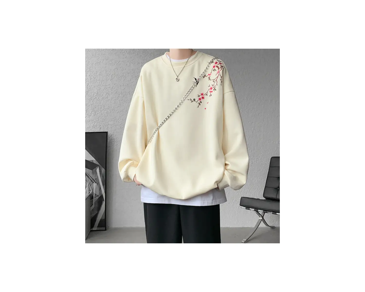 Işlemeli Sweatshirt adam kazaklar yeni tişörtü Harajuku uzun kollu kore giyim yorumları birço Siyah