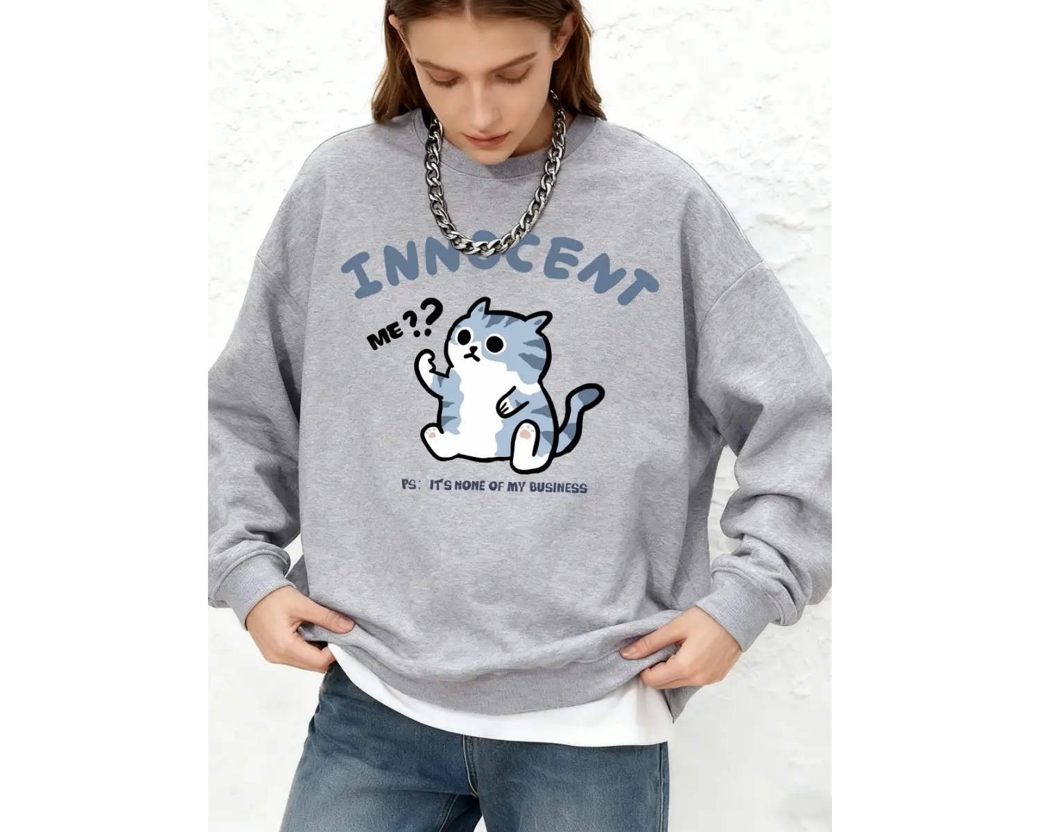 İşletmemin İlgisi Değil Kedi Baskılı Sweatshirt Kadın Günlük Jogger Sıcak Kapüşonlu Üst Crewn