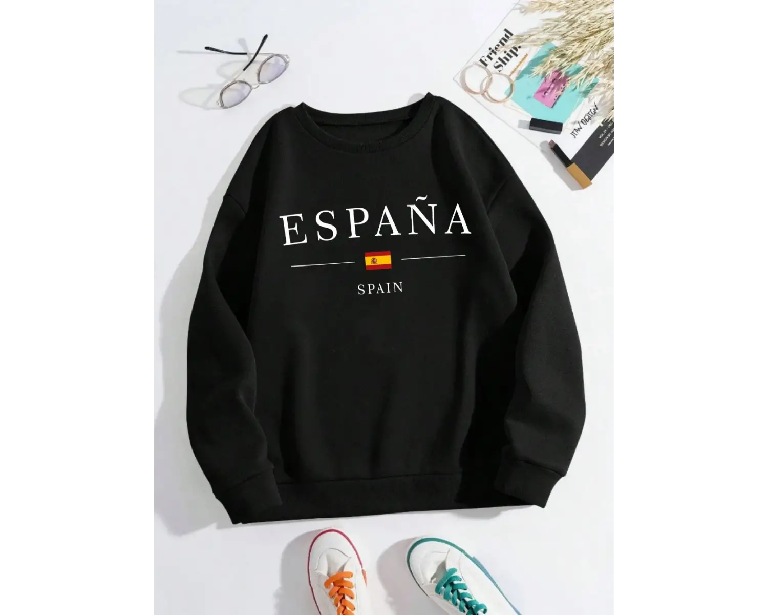 İspanya İspanya Bayrağı Tasarım Bayan Y2K Tişörtü Tüm Maç Gevşek Kazak Sonbahar Polar Sokak Ş