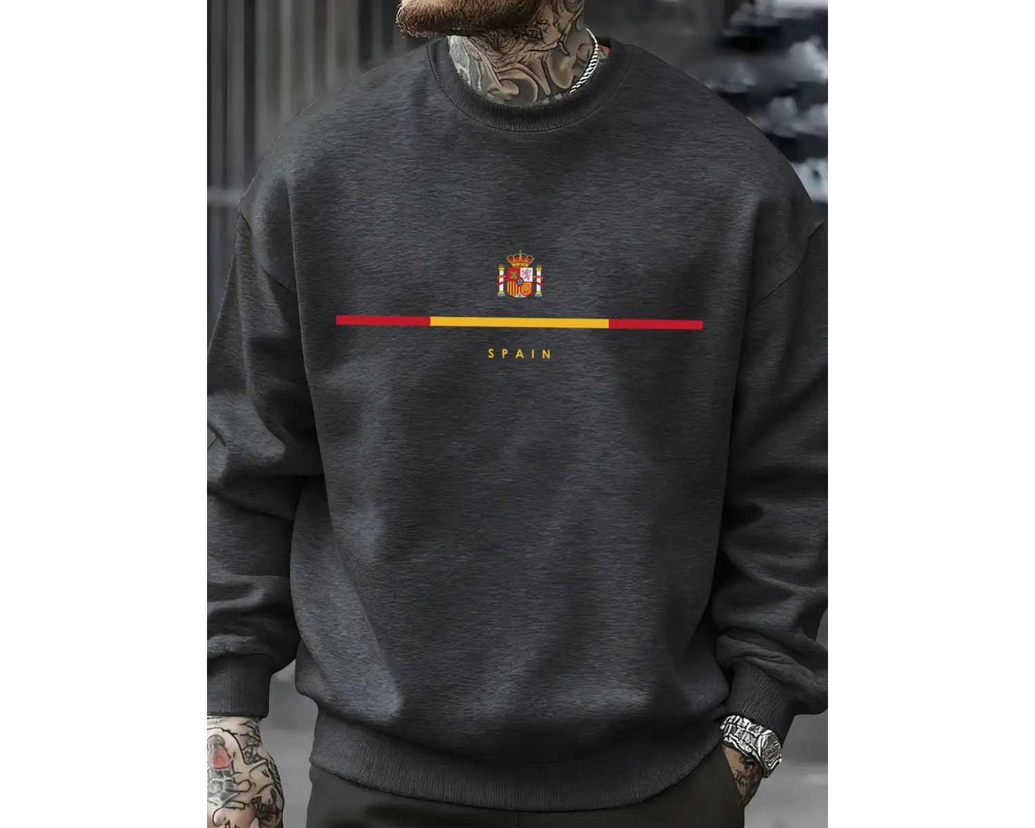 İspanya Ulusal Amblem Tasarımı Tişörtü Hip Hop Polar Tişörtü Sonbahar Modası Sokak Giyimi Tüm