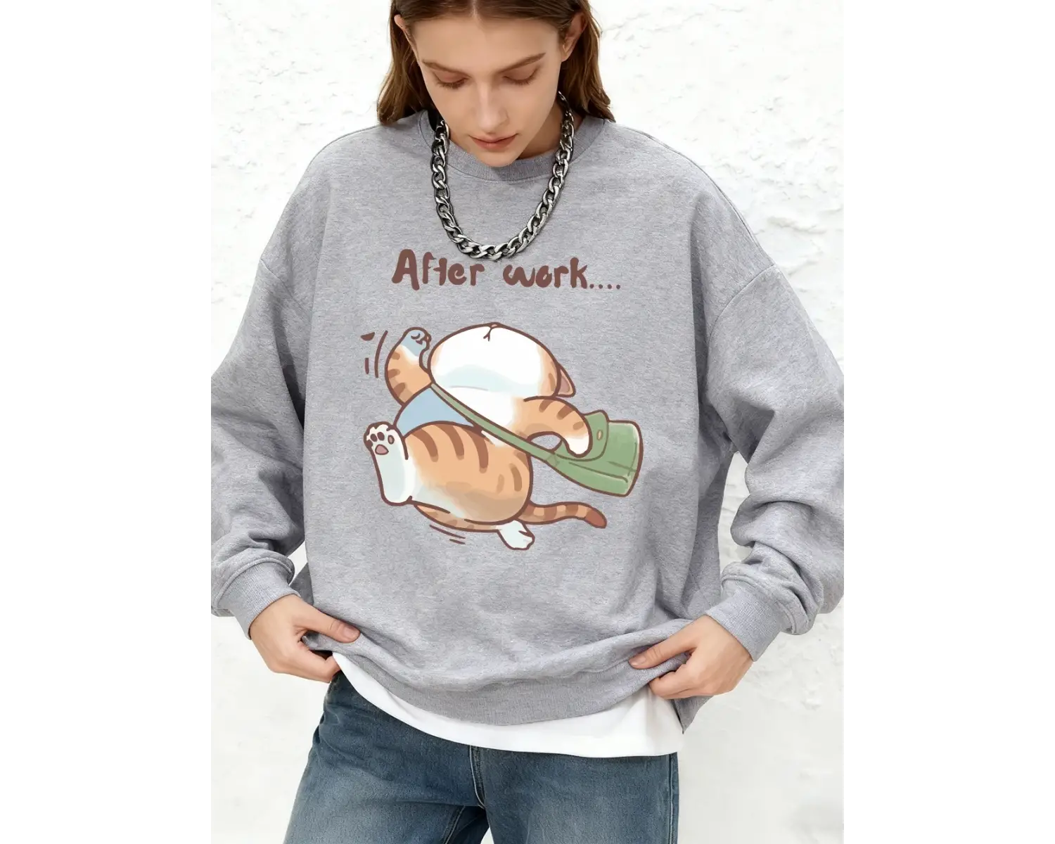 İşten sonra koşan kedi baskı kapüşonlu üstler kadın kış Jogger sıcak tişörtü o-boyun büyük bo