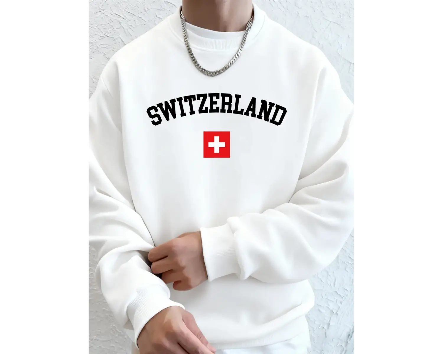 İsviçre Bayrağı Baskılı Erkek Kapüşonlu Üstleri Sonbahar Bisiklet Yaka Tişörtü Temel Polar Sı