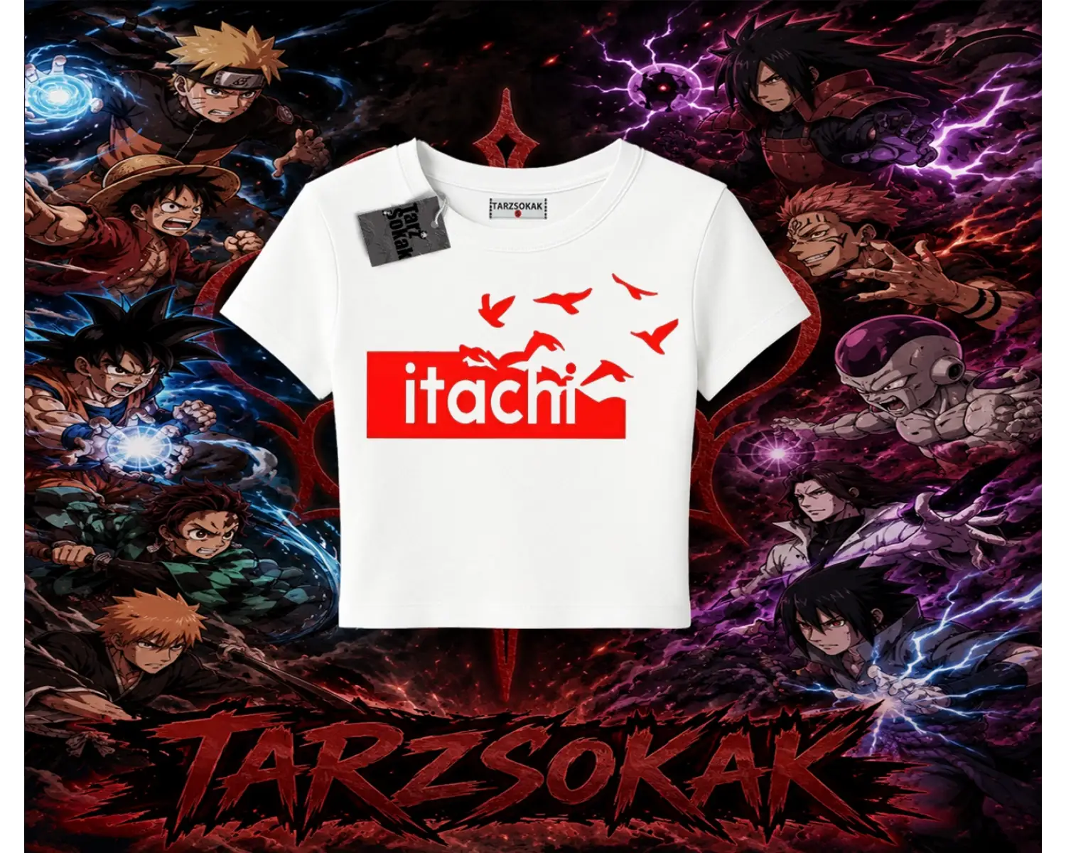 Itachi Uchiha Naruto Anime Karakteri Kadın Baby Tee Beyaz