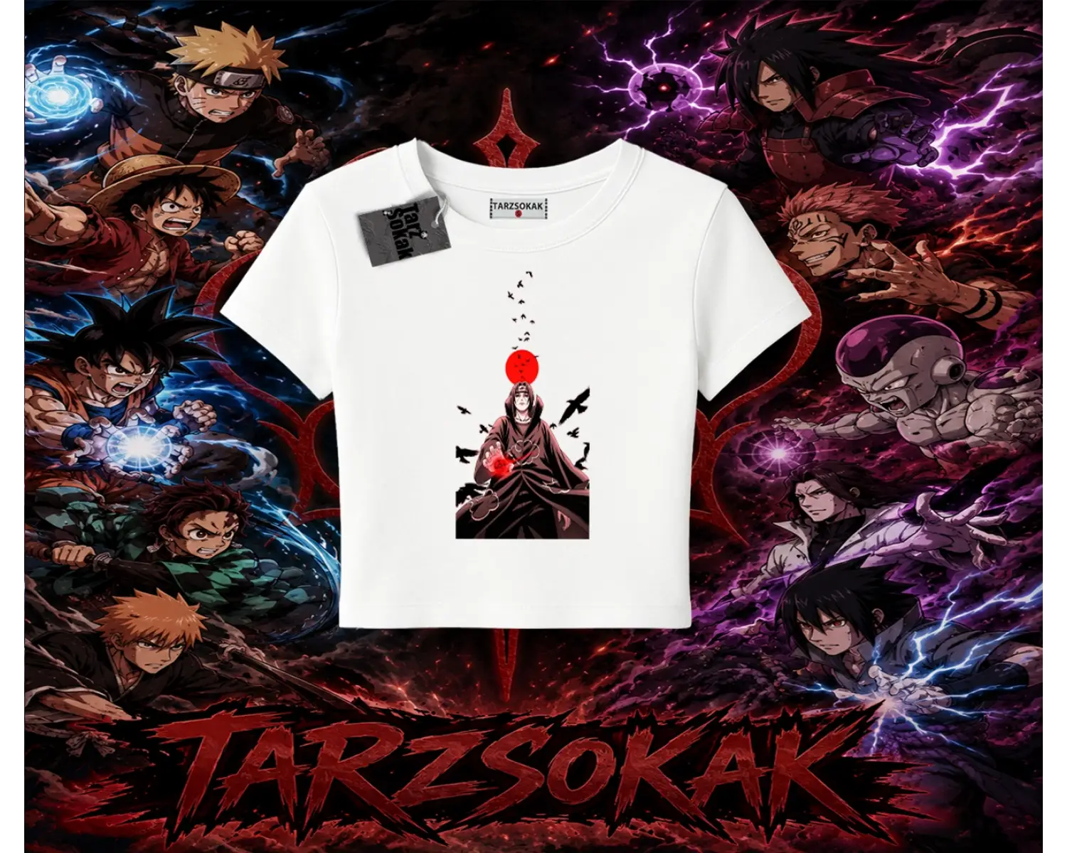 Itachi Uchiha Naruto Anime Karakteri Kadın Baby Tee Beyaz
