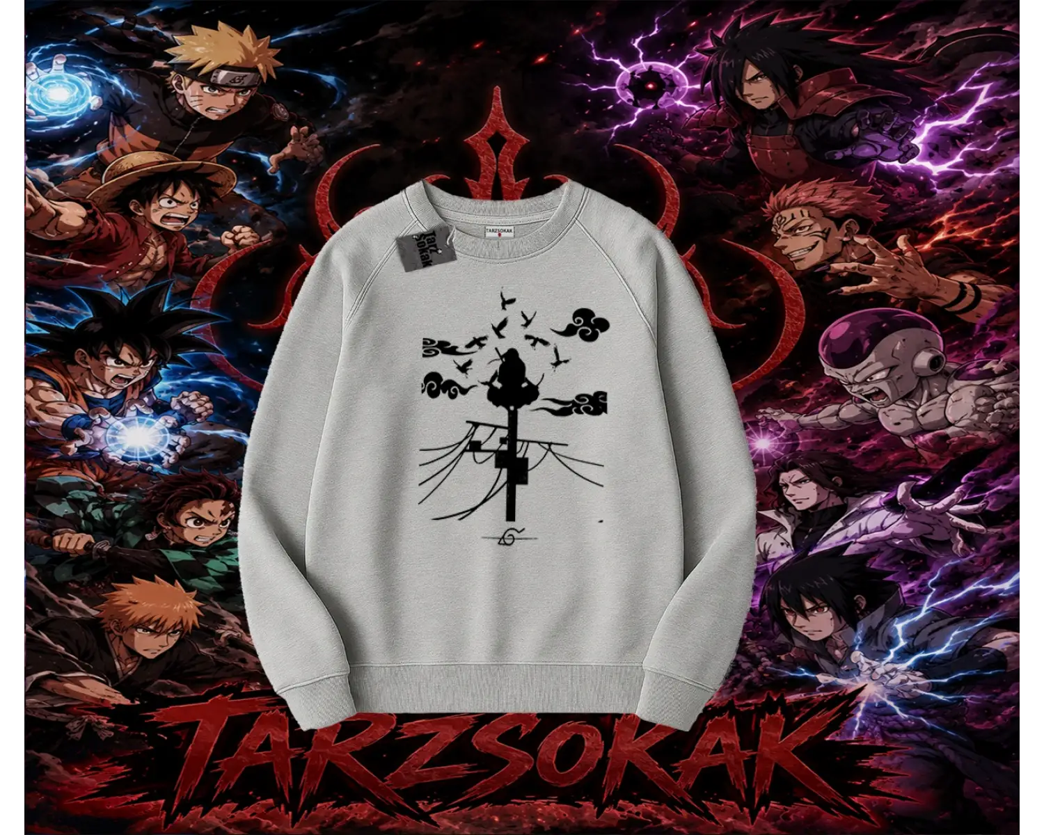 Itachi Uchiha Naruto Anime Karakteri Oversize Unisex Bisiklet Yaka Sweatshirt Beyaz