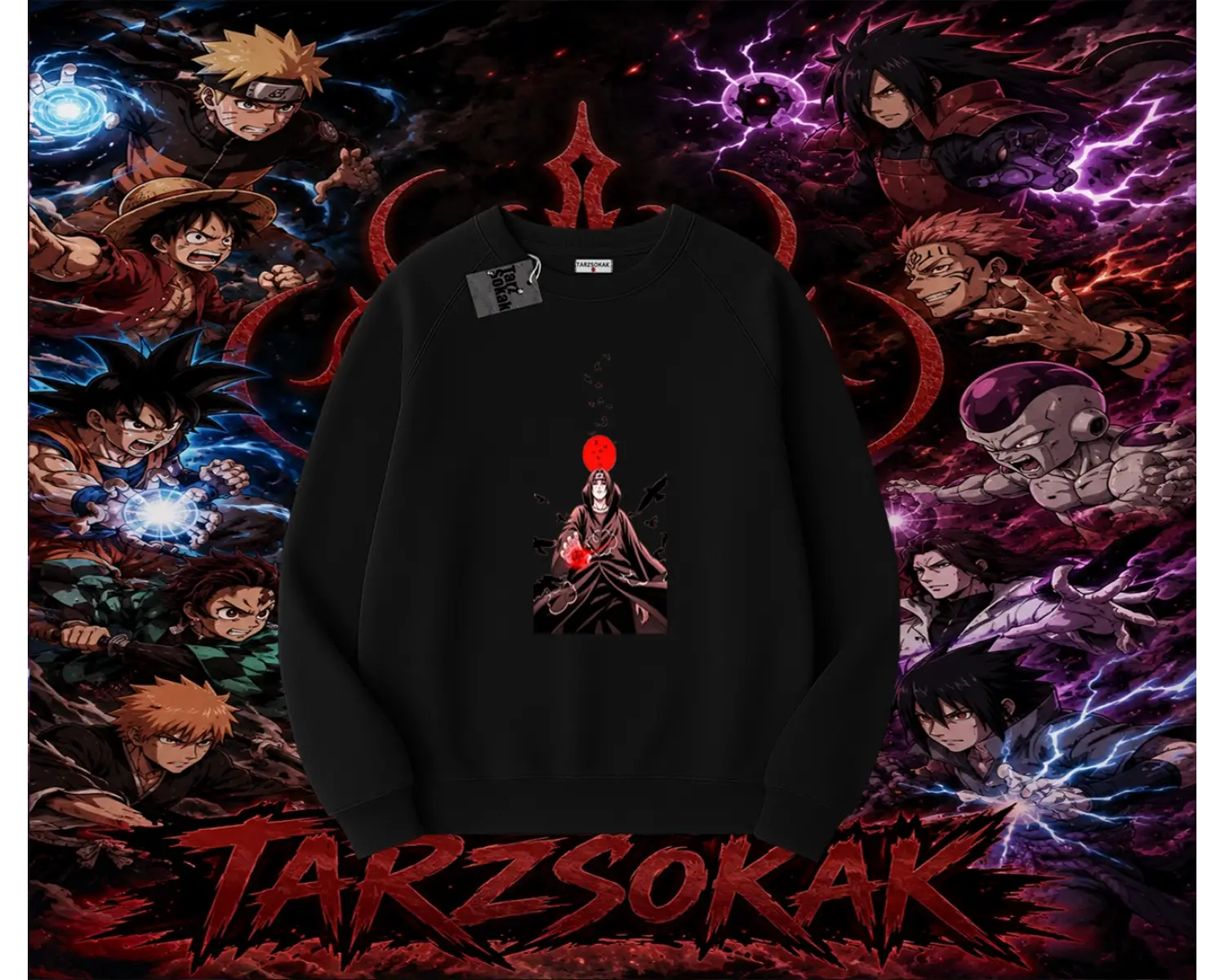 Itachi Uchiha Naruto Anime Karakteri Oversize Unisex Bisiklet Yaka Sweatshirt Beyaz