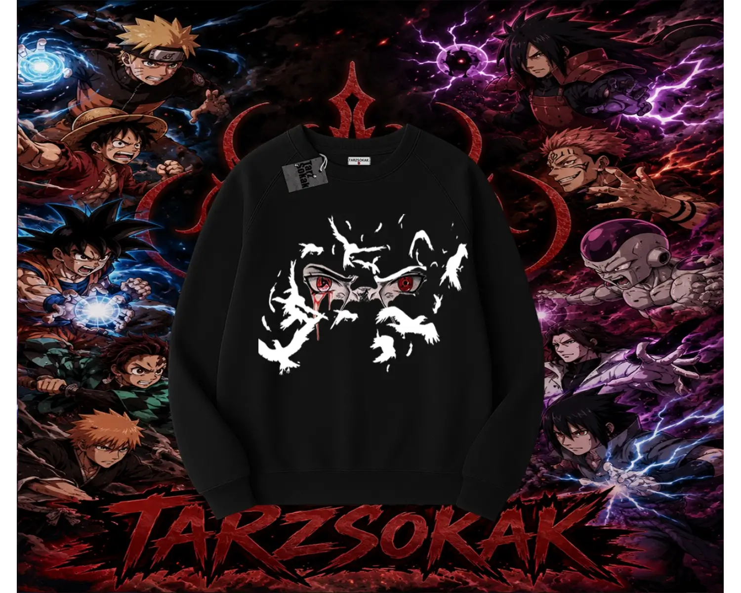 Itachi Uchiha Naruto Anime Karakteri Oversize Unisex Bisiklet Yaka Sweatshirt Beyaz