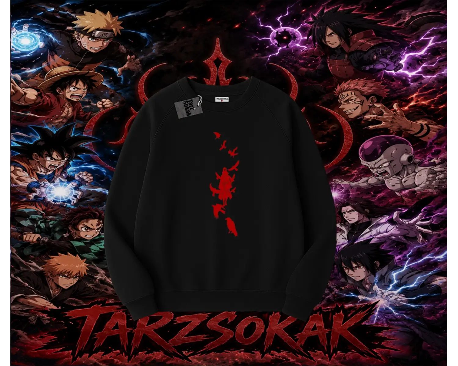 Itachi Uchiha Naruto Anime Karakteri Oversize Unisex Bisiklet Yaka Sweatshirt Beyaz