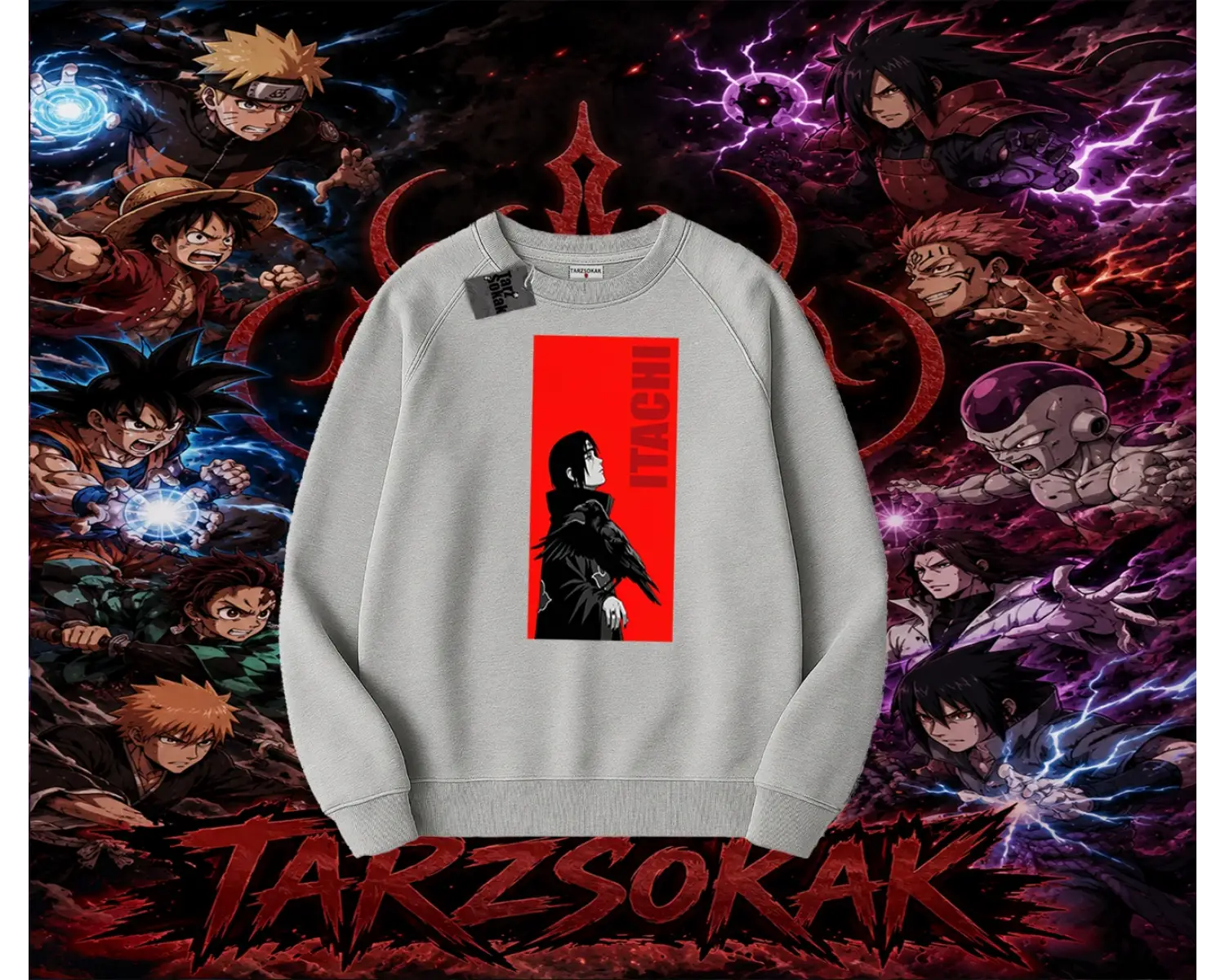 Itachi Uchiha Naruto Anime Karakteri Oversize Unisex Bisiklet Yaka Sweatshirt Beyaz