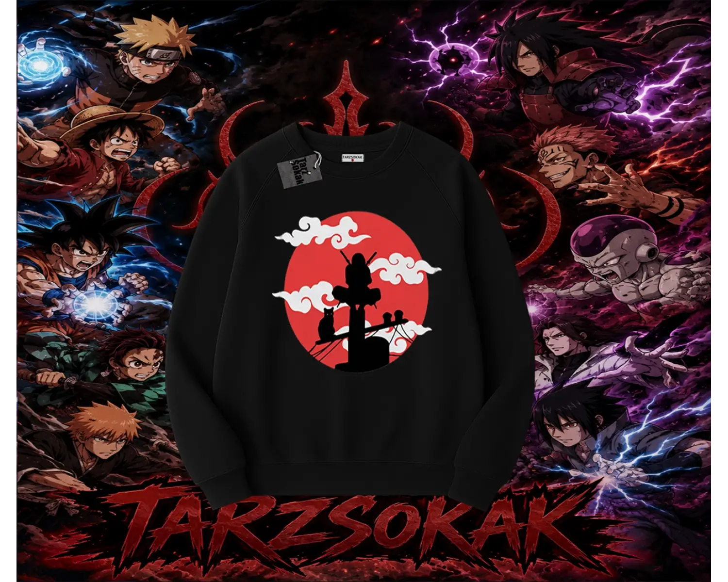 Itachi Uchiha Naruto Anime Karakteri Oversize Unisex Bisiklet Yaka Sweatshirt Beyaz
