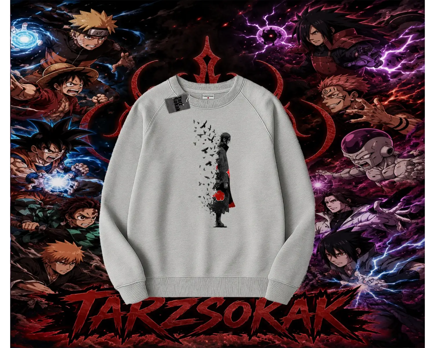 Itachi Uchiha Naruto Anime Karakteri Oversize Unisex Bisiklet Yaka Sweatshirt Beyaz
