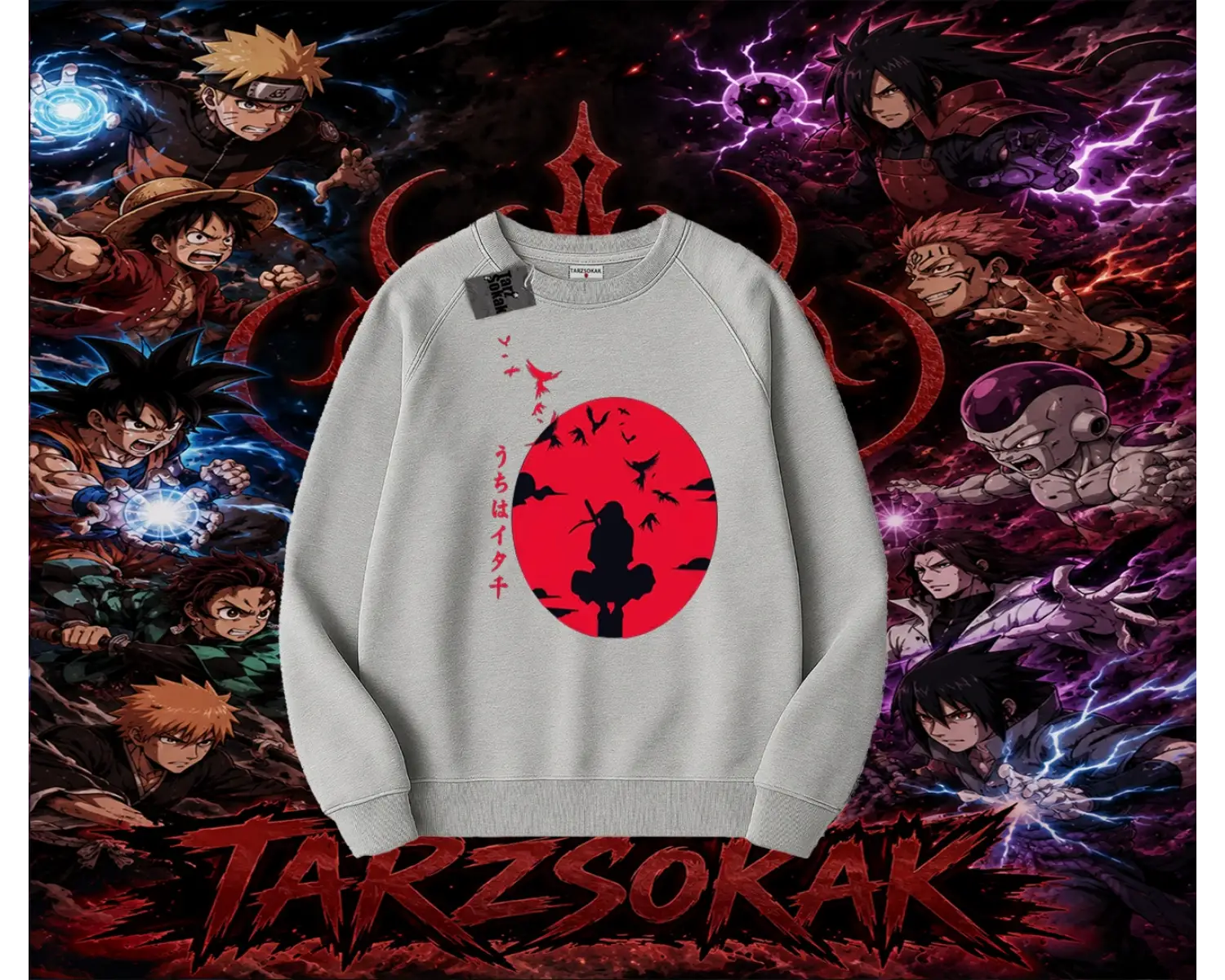 Itachi Uchiha Naruto Anime Karakteri Oversize Unisex Bisiklet Yaka Sweatshirt Beyaz
