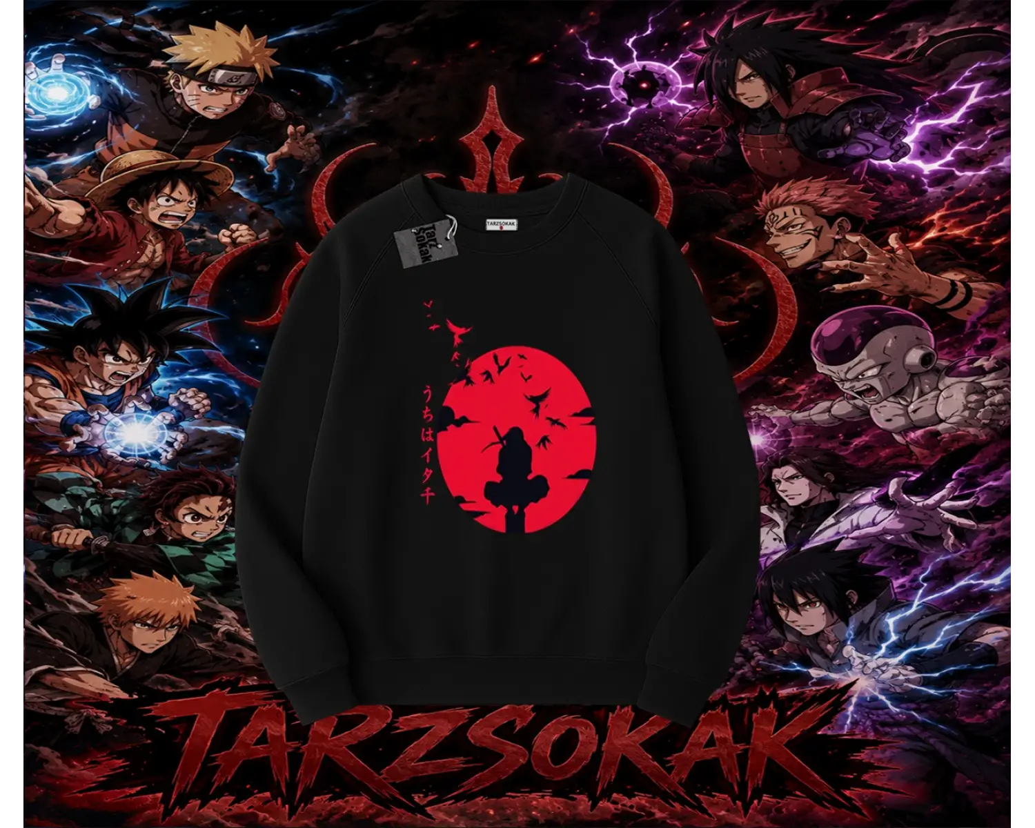 Itachi Uchiha Naruto Anime Karakteri Oversize Unisex Bisiklet Yaka Sweatshirt Beyaz