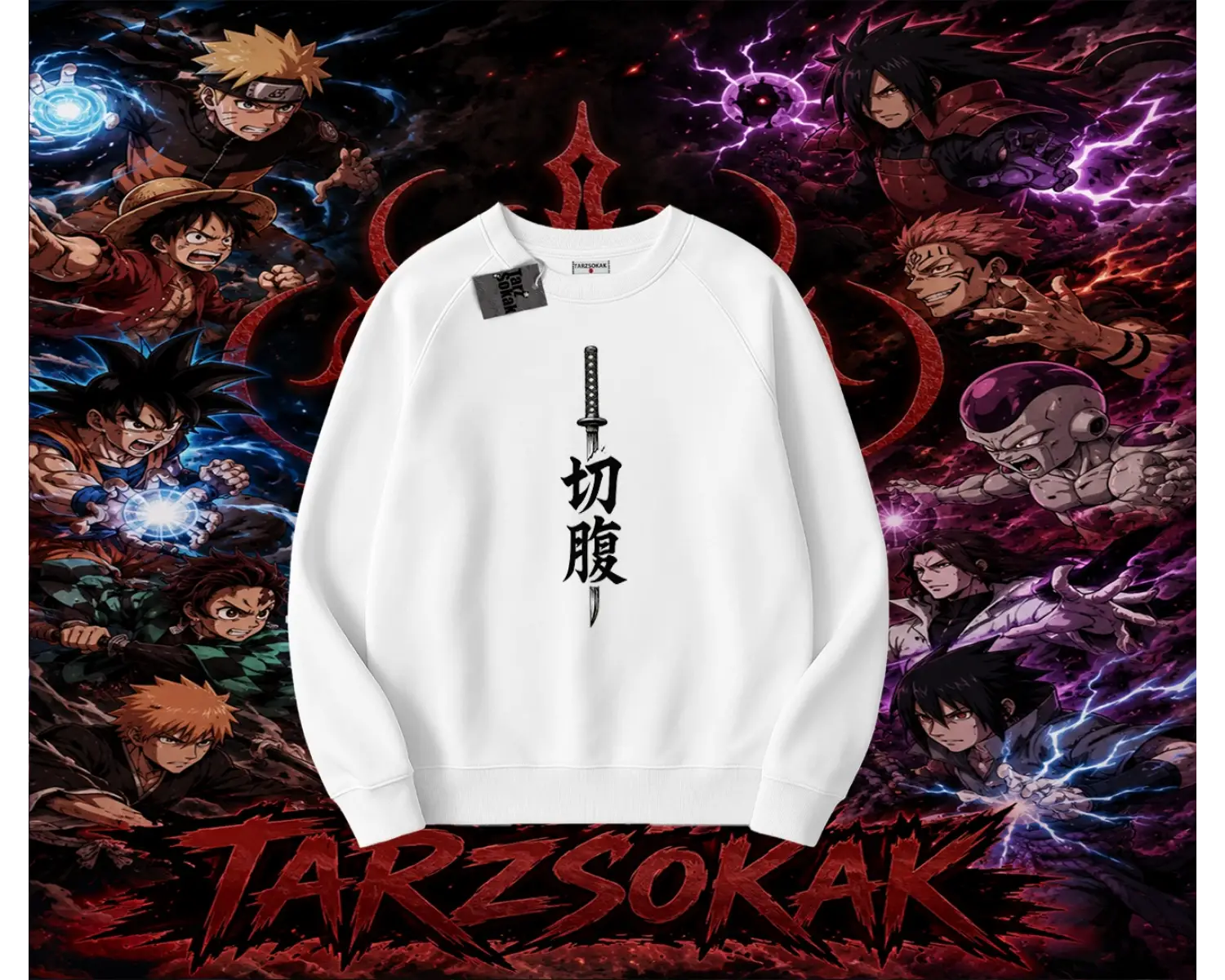 Itachi Uchiha Naruto Anime Karakteri Oversize Unisex Bisiklet Yaka Sweatshirt Beyaz