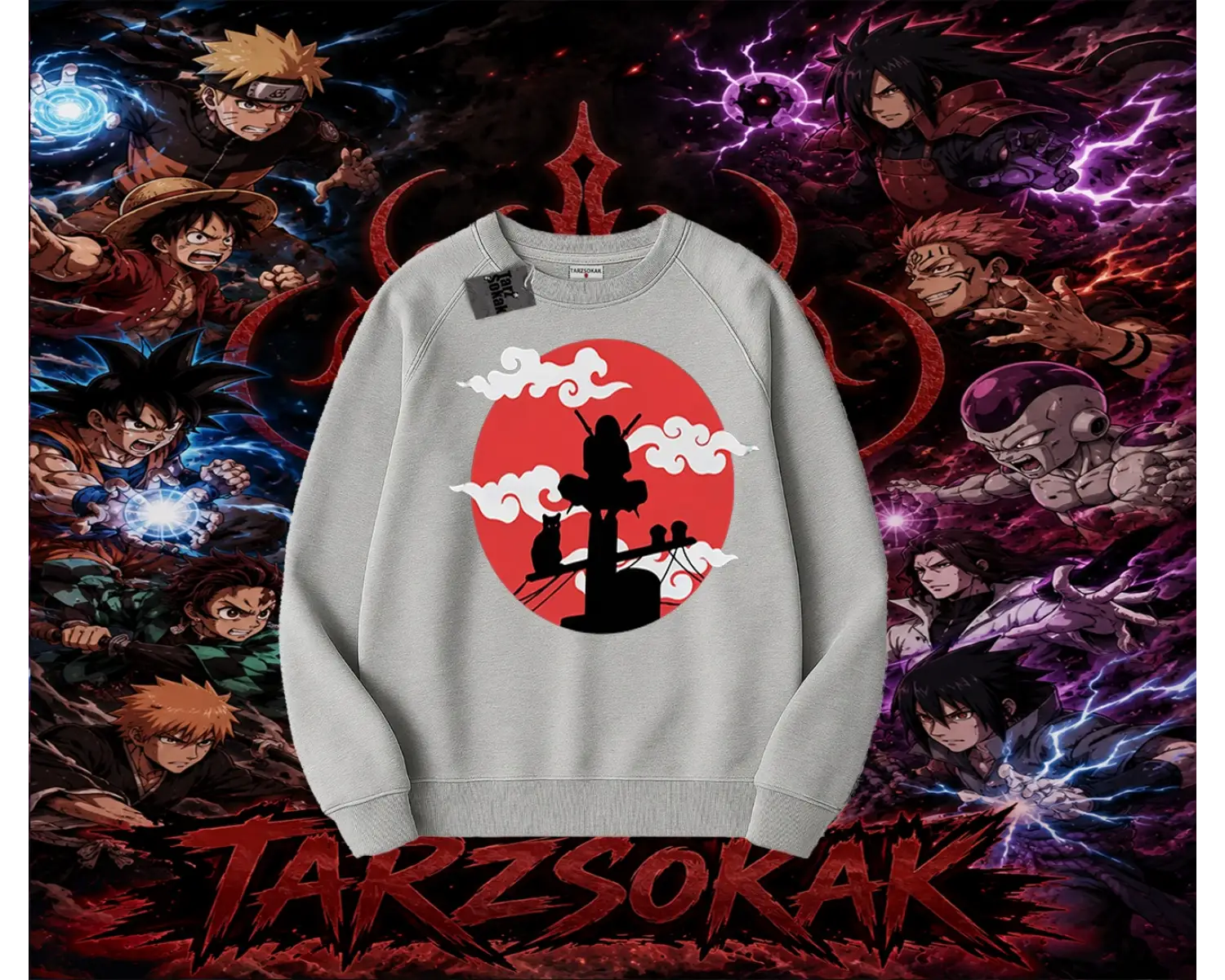 Itachi Uchiha Naruto Anime Karakteri Oversize Unisex Bisiklet Yaka Sweatshirt Beyaz