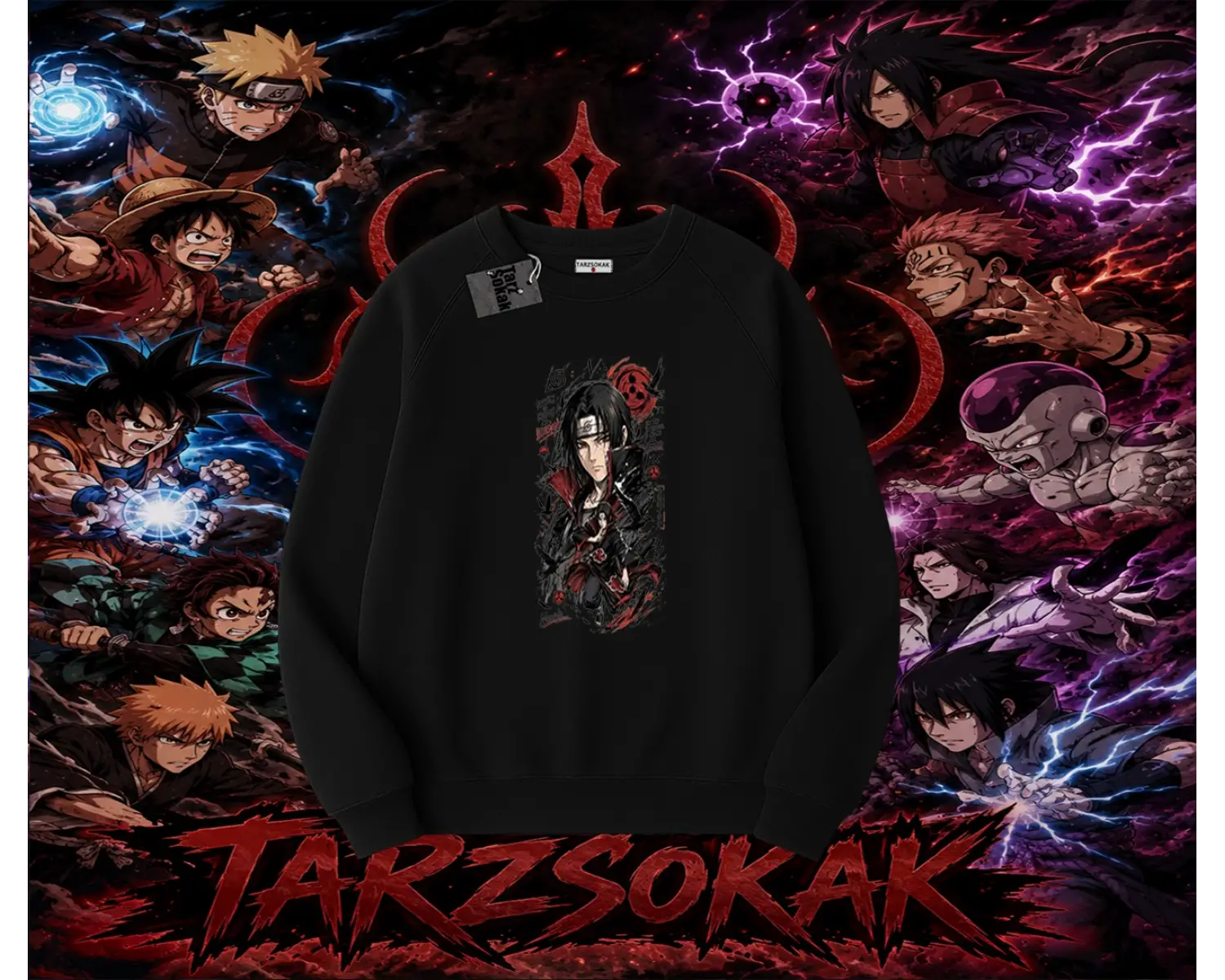 Itachi Uchiha Naruto Anime Karakteri Oversize Unisex Bisiklet Yaka Sweatshirt Beyaz