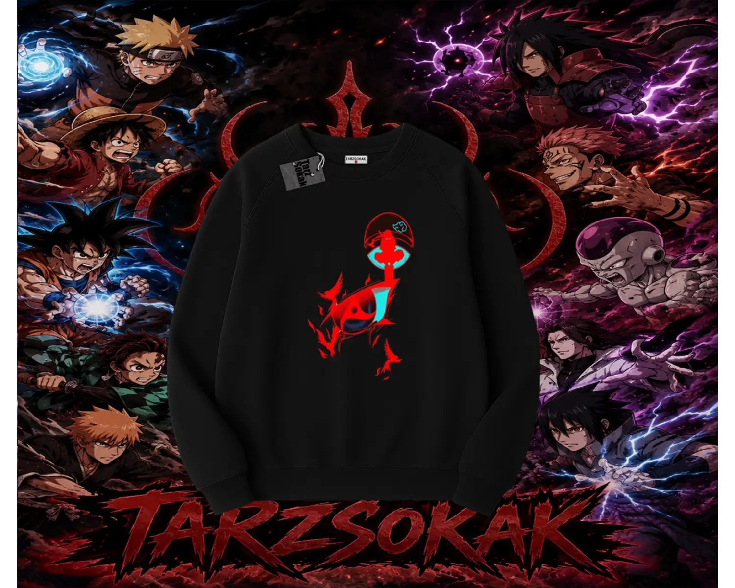 Itachi Uchiha Naruto Anime Karakteri Oversize Unisex Bisiklet Yaka Sweatshirt Beyaz