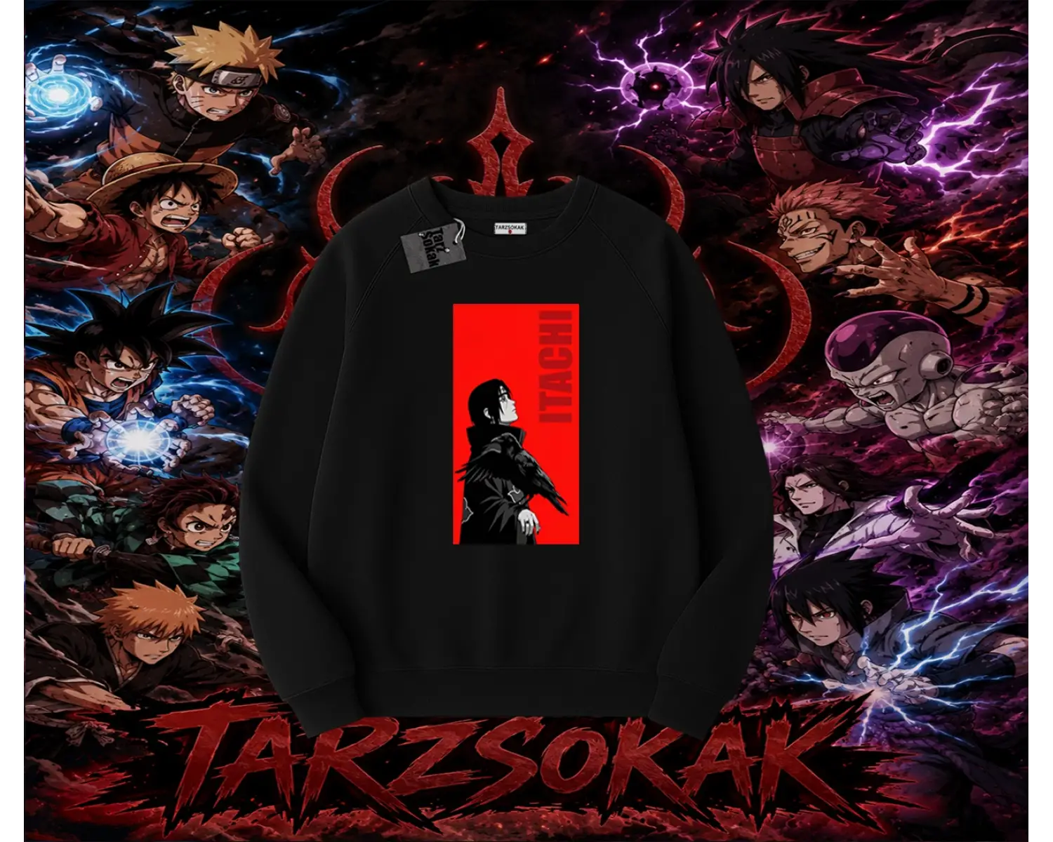 Itachi Uchiha Naruto Anime Karakteri Oversize Unisex Bisiklet Yaka Sweatshirt Beyaz