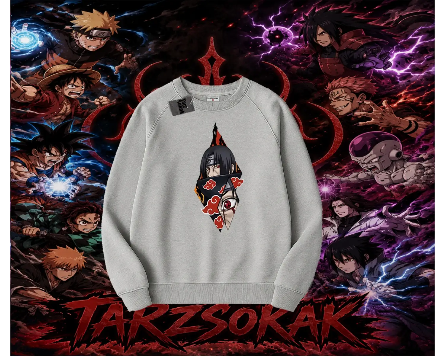 Itachi Uchiha Naruto Anime Karakteri Oversize Unisex Bisiklet Yaka Sweatshirt Beyaz