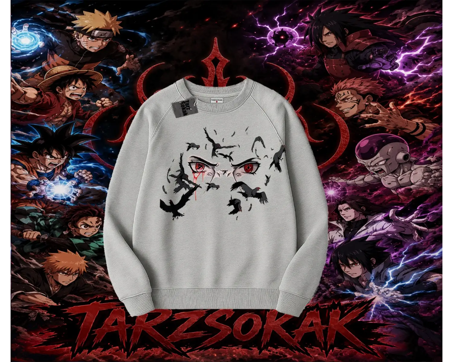 Itachi Uchiha Naruto Anime Karakteri Oversize Unisex Bisiklet Yaka Sweatshirt Beyaz