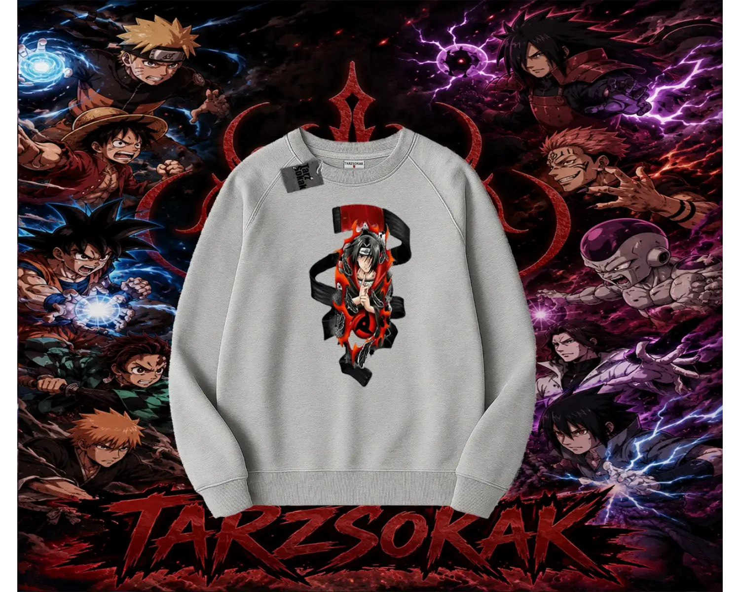 Itachi Uchiha Naruto Anime Karakteri Oversize Unisex Bisiklet Yaka Sweatshirt Beyaz